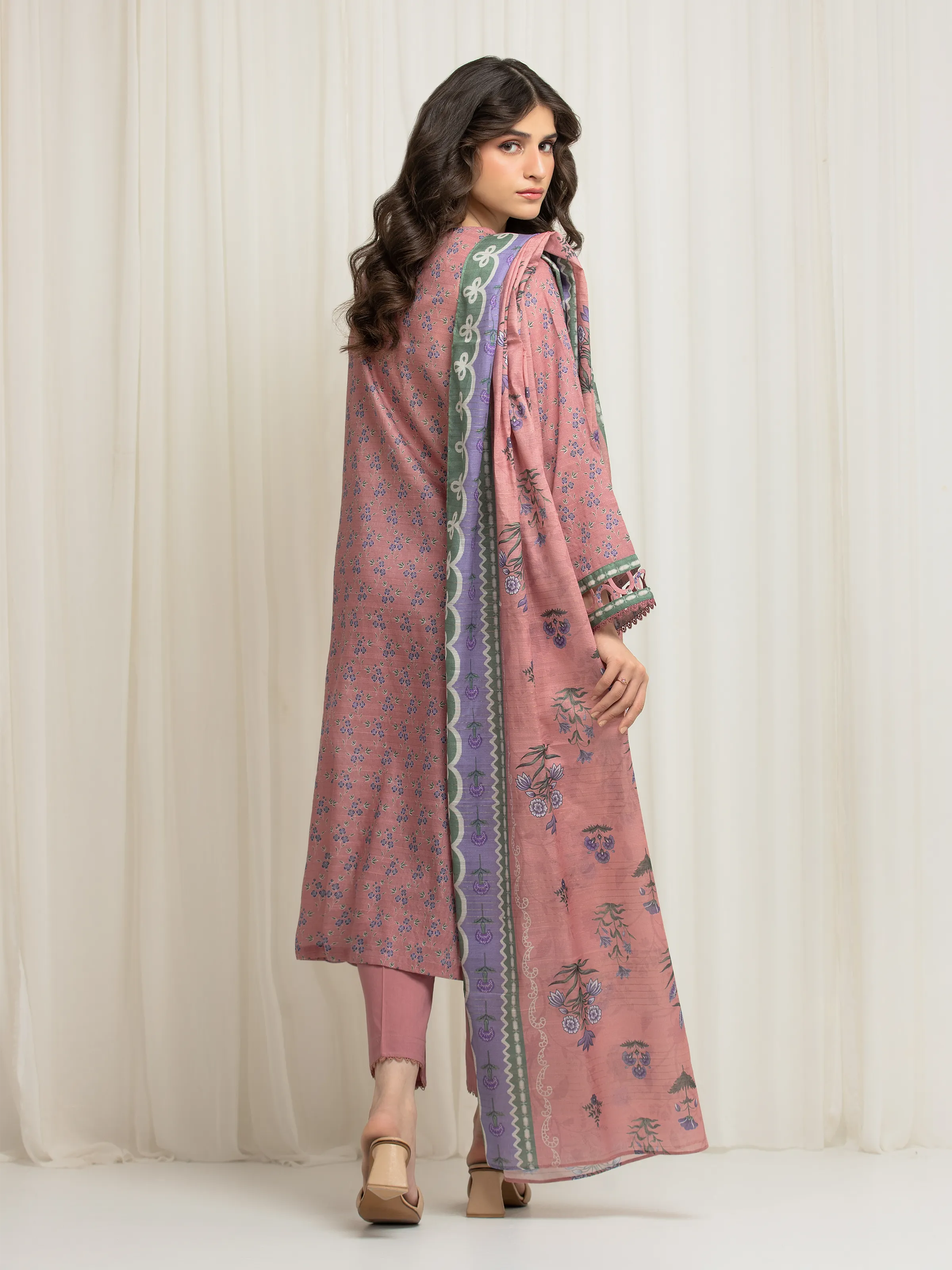 Unstitched Printed Zari Lawn Suit - EWU6M6-041-3P - Image 6