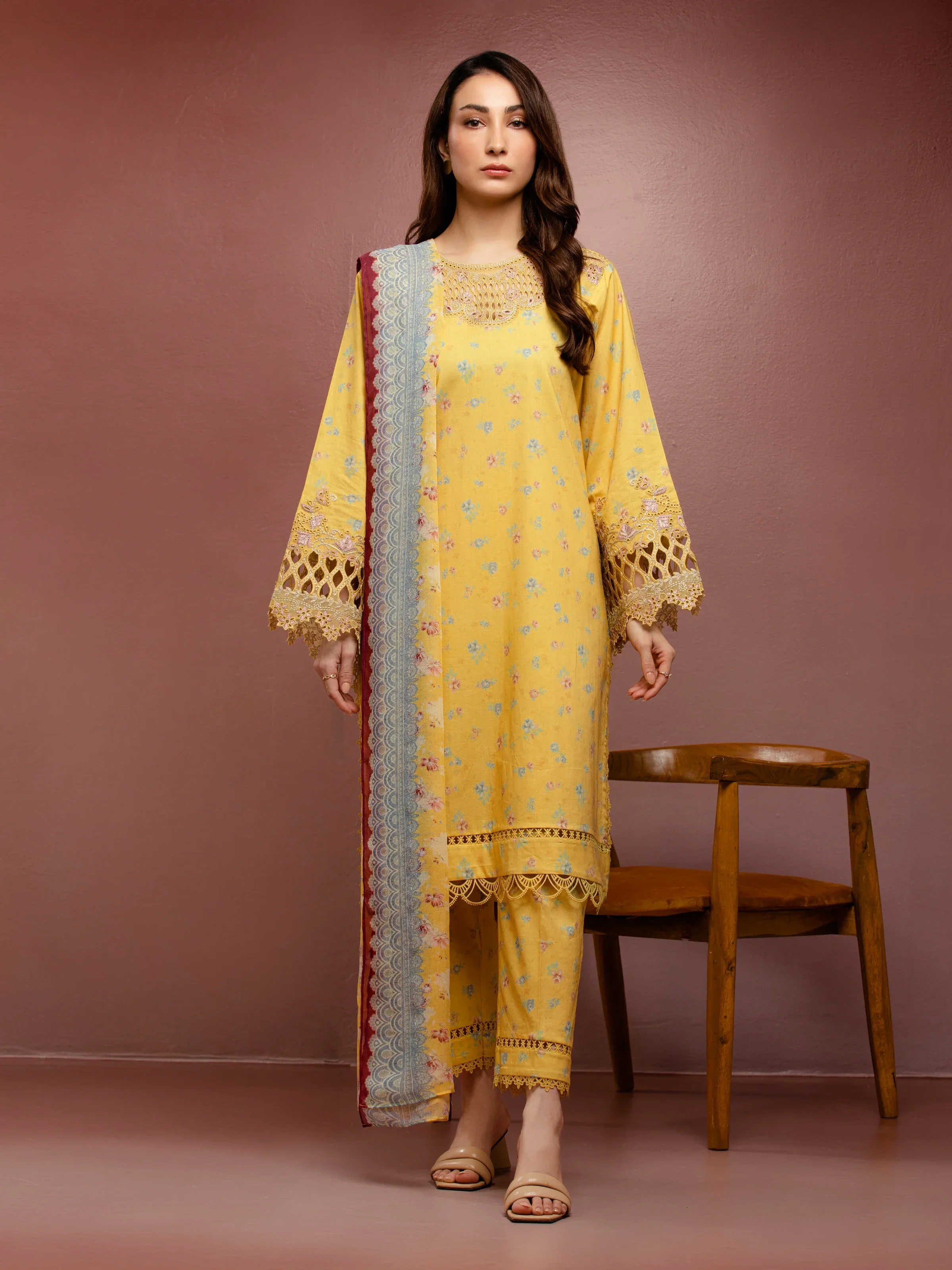 Unstitched Embroidered Cambric Shirt Trouser - EWU5V2-31059ST
