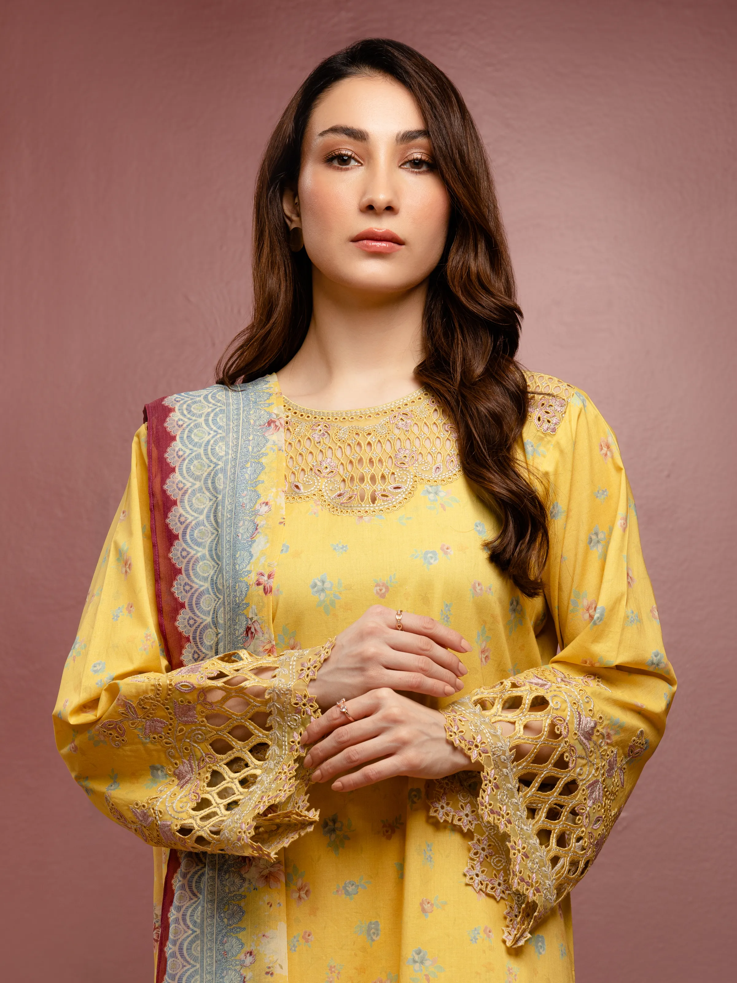Unstitched Embroidered Cambric Shirt Trouser - EWU5V2-31059ST - Image 2