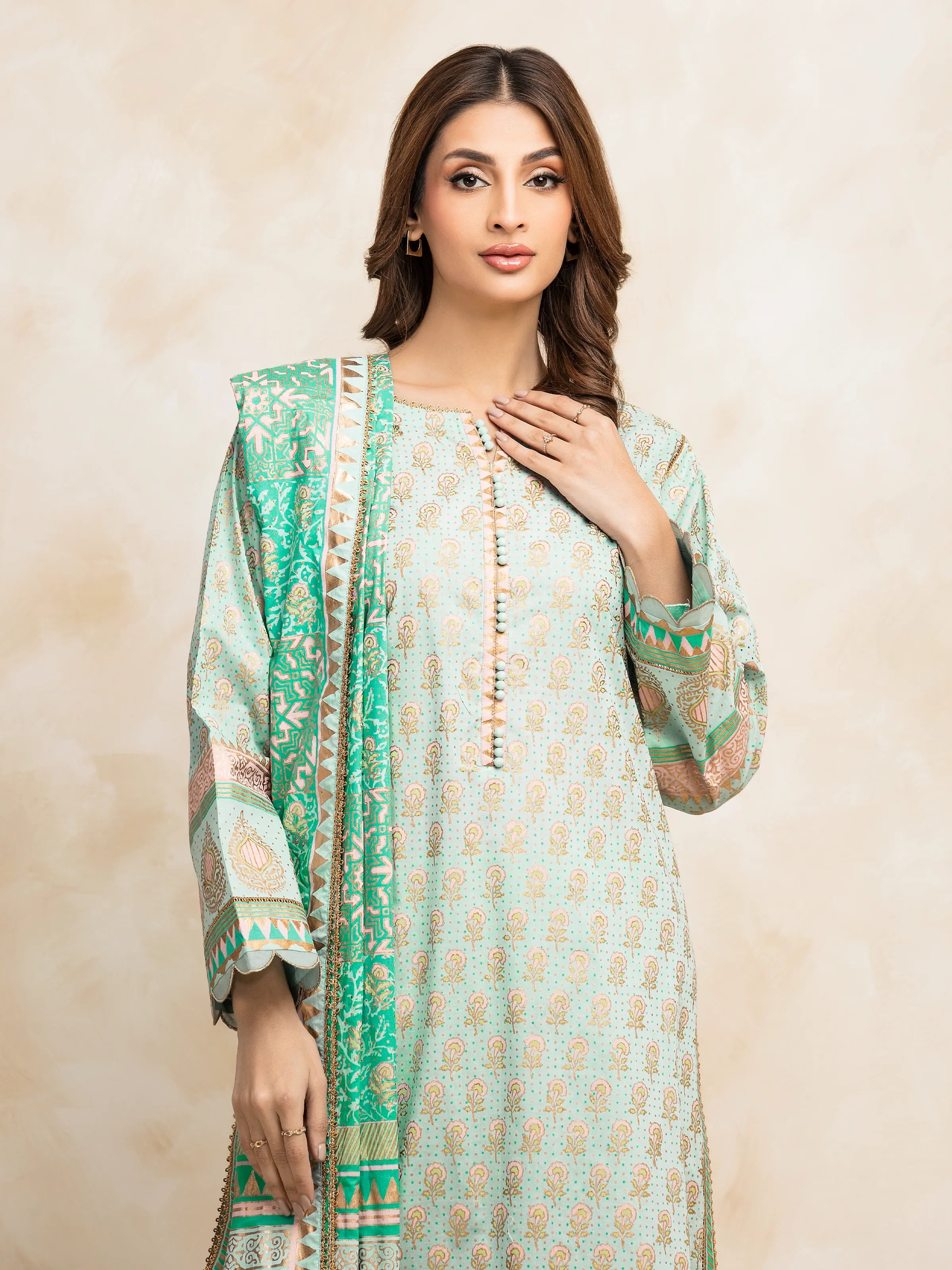 Unstitched Block Print Cambric Suit - EWU5M1-025-3P - Image 3