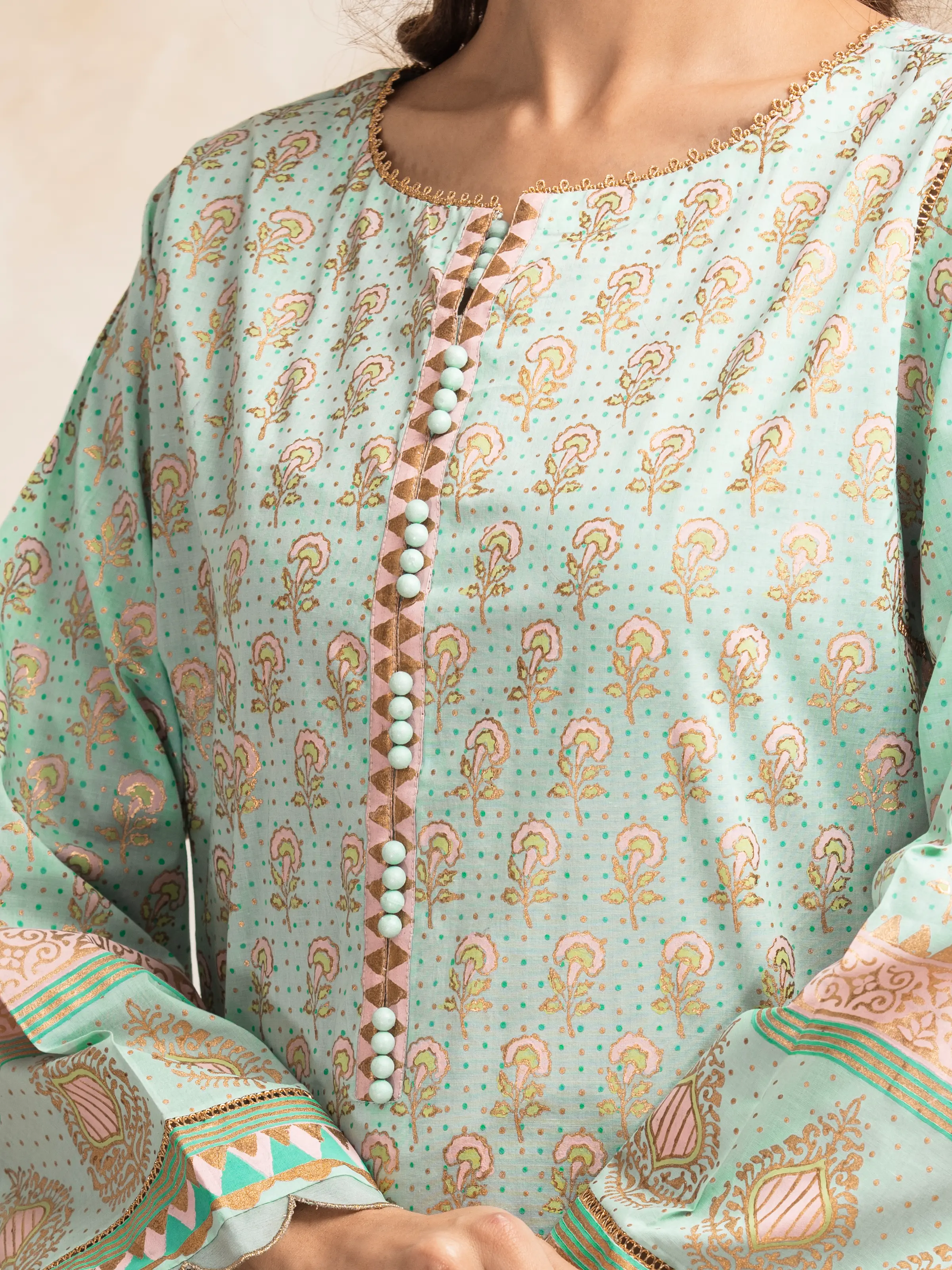 Unstitched Block Print Cambric Suit - EWU5M1-025-3P - Image 4