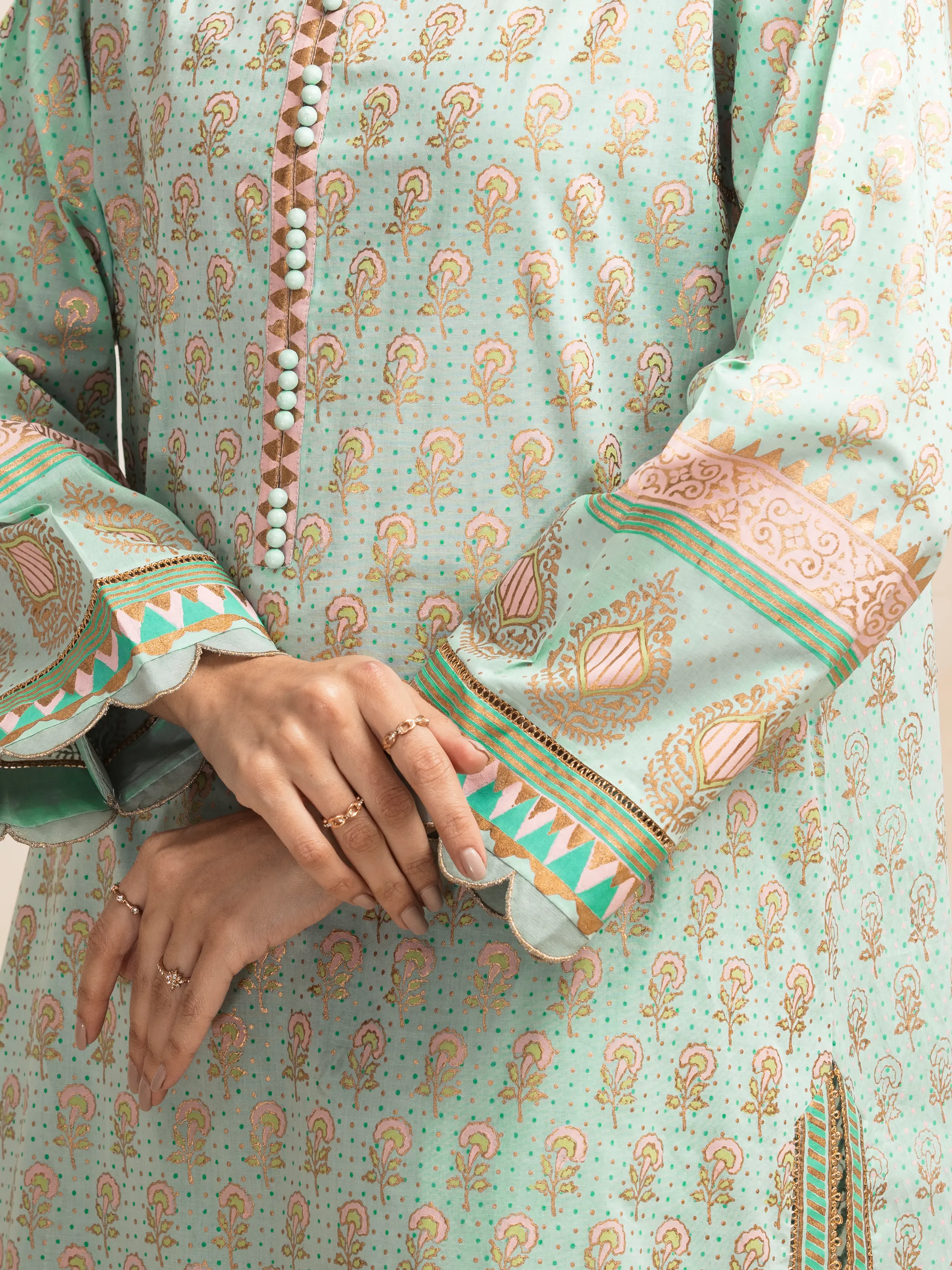 Unstitched Block Print Cambric Suit - EWU5M1-025-3P - Image 5