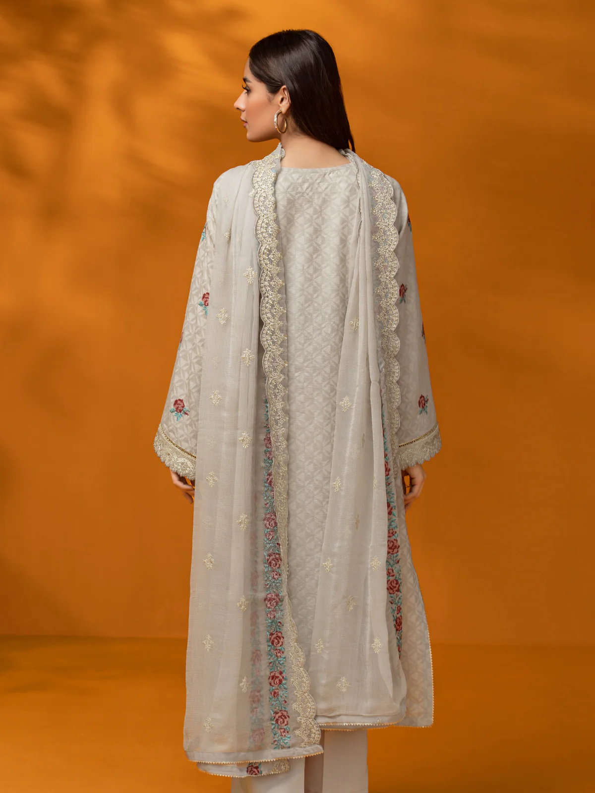 Unstitched Embroidered Dobby Shirt Dupatta - EWU23V7-26625SD - Image 2