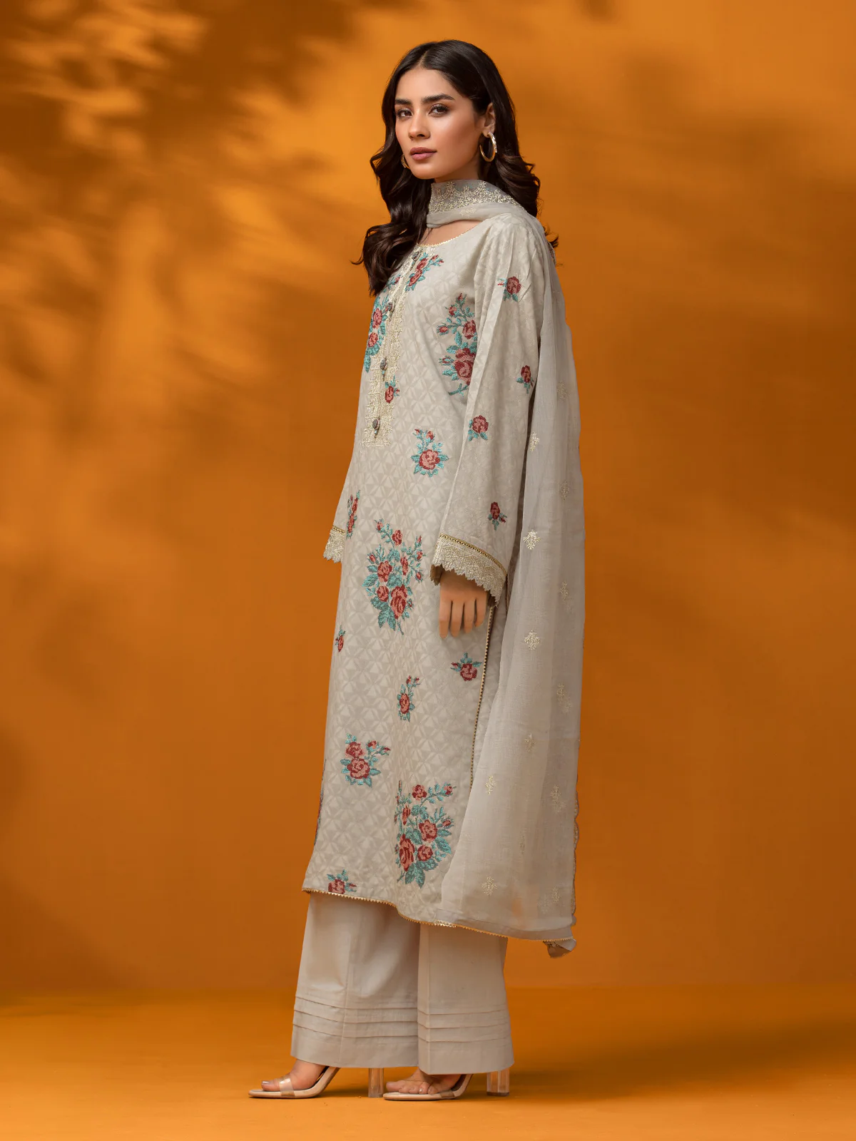 Unstitched Embroidered Dobby Shirt Dupatta - EWU23V7-26625SD - Image 3