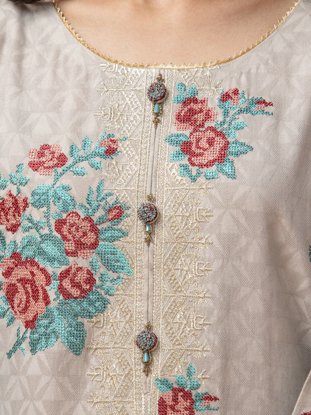 Unstitched Embroidered Dobby Shirt Dupatta - EWU23V7-26625SD - Image 5
