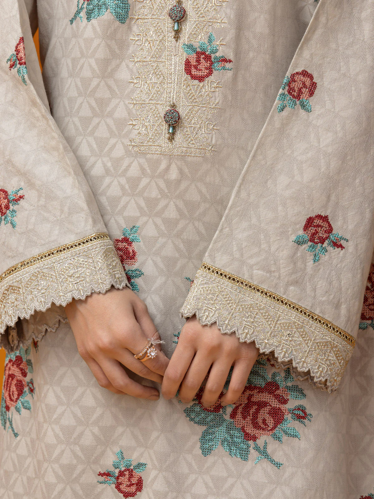 Unstitched Embroidered Dobby Shirt Dupatta - EWU23V7-26625SD - Image 6