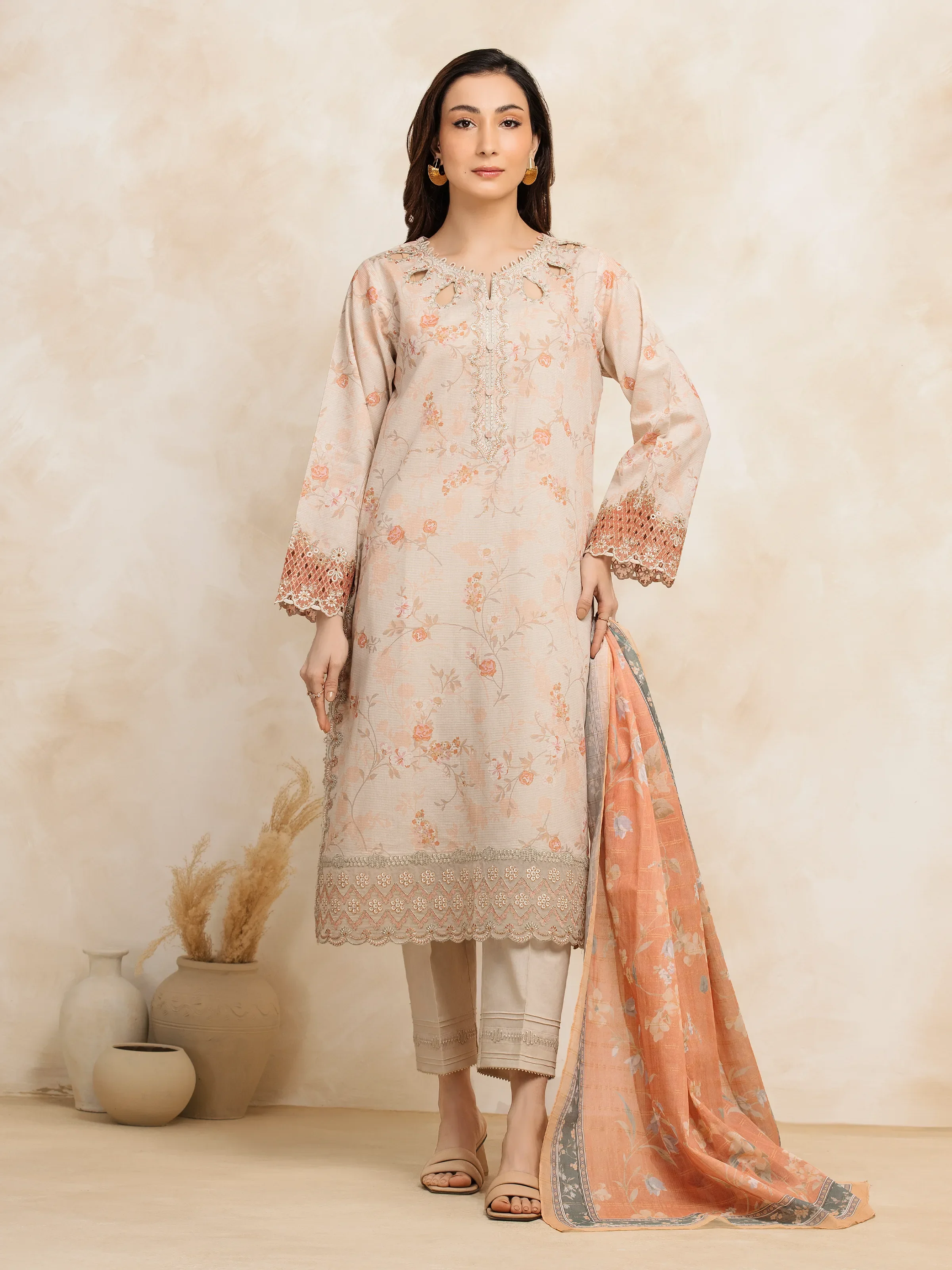 Unstitched Embroidered Lawn Suit - EWU5V1-31203-3P