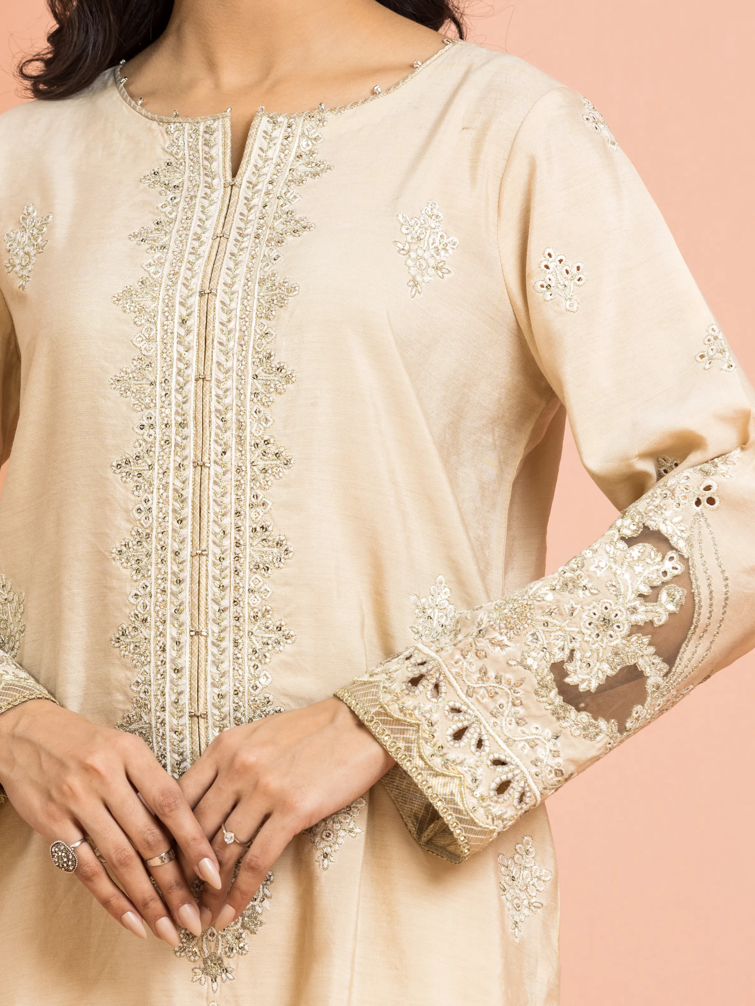 Unstitched Embroidered Raw Silk Suit - EWU24V16-30253-3P - Image 3