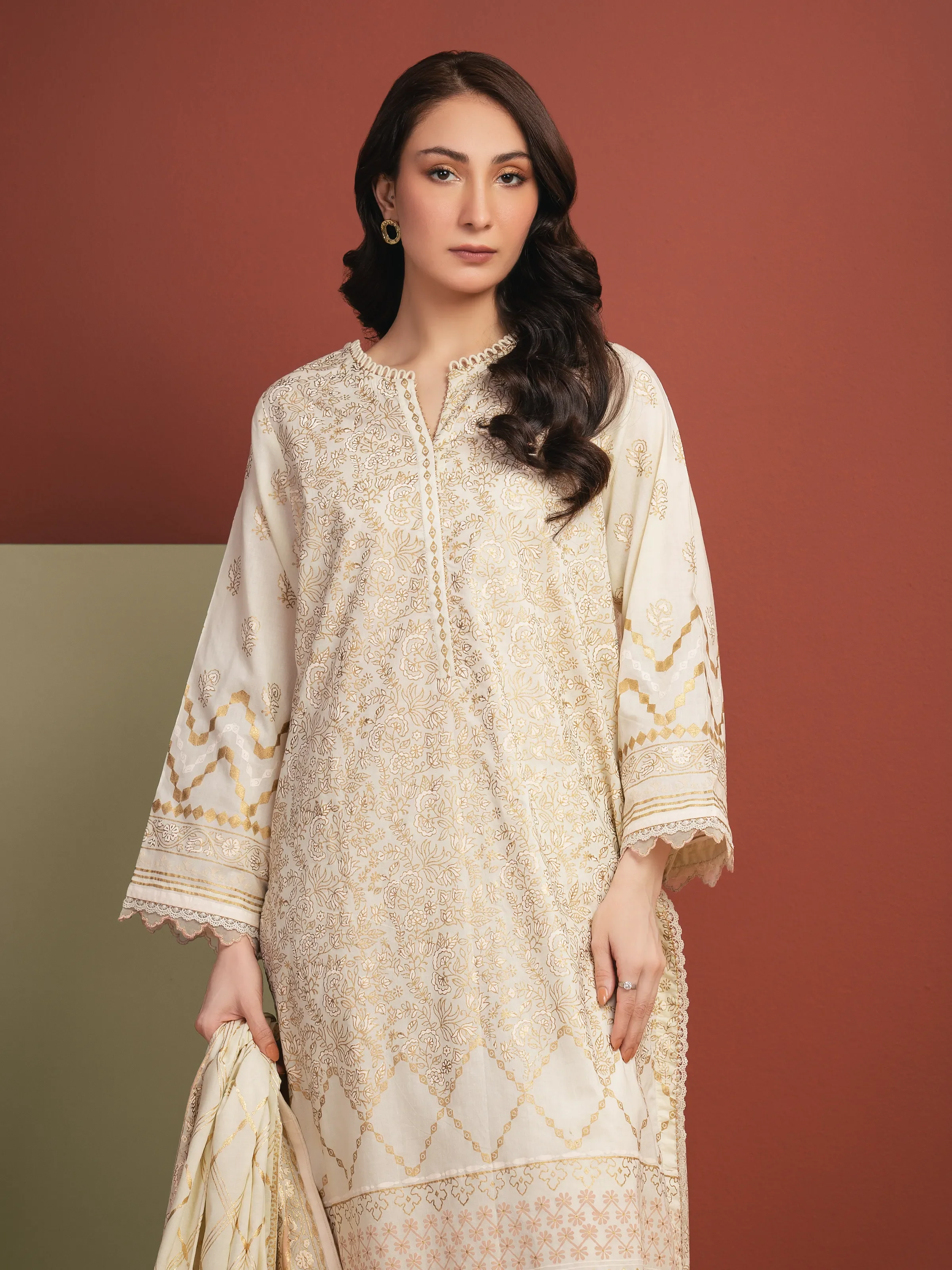 Unstitched Block Print Cambric Suit - EWU5M1-036-3P - Image 2