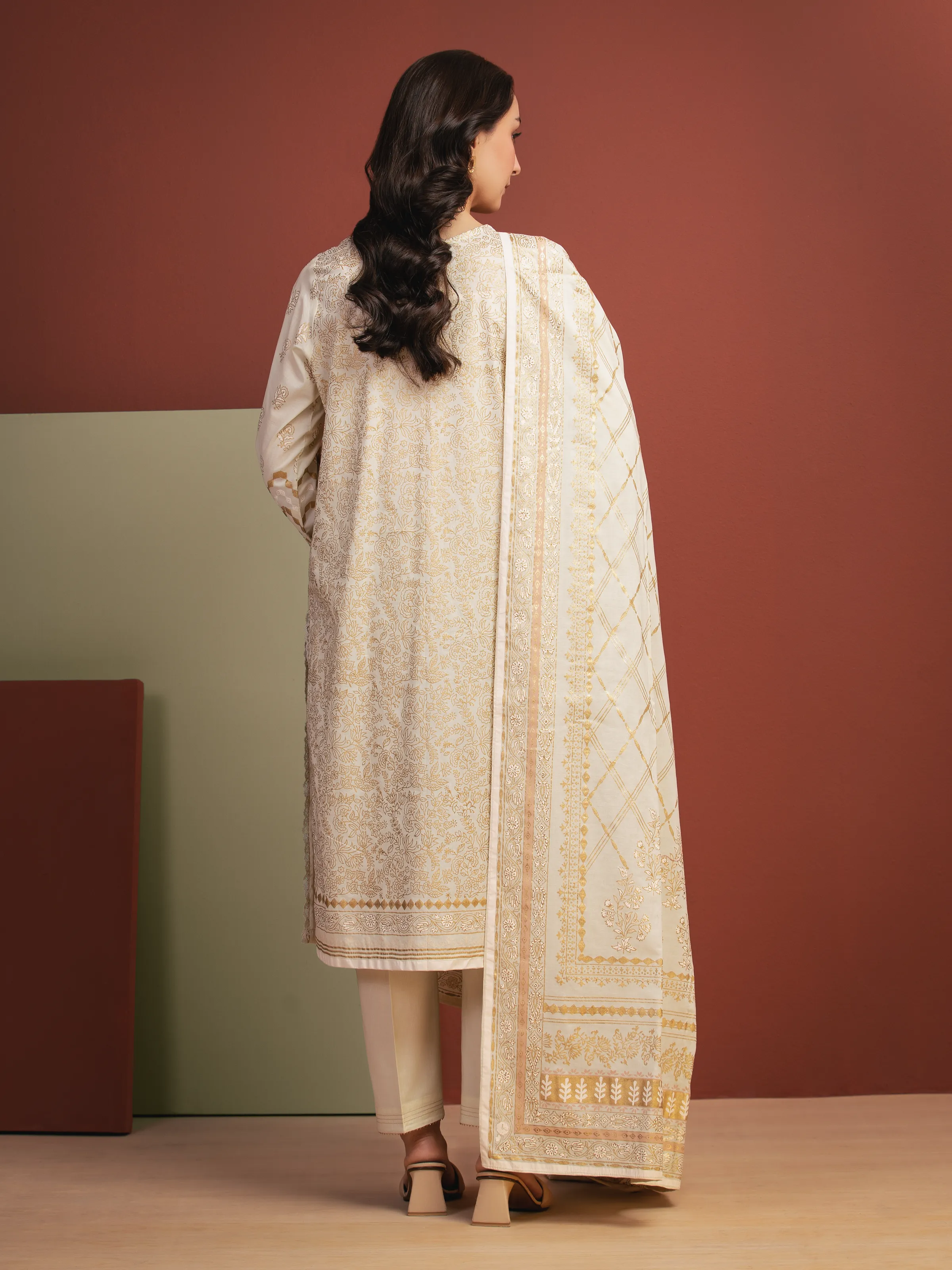 Unstitched Block Print Cambric Suit - EWU5M1-036-3P - Image 6