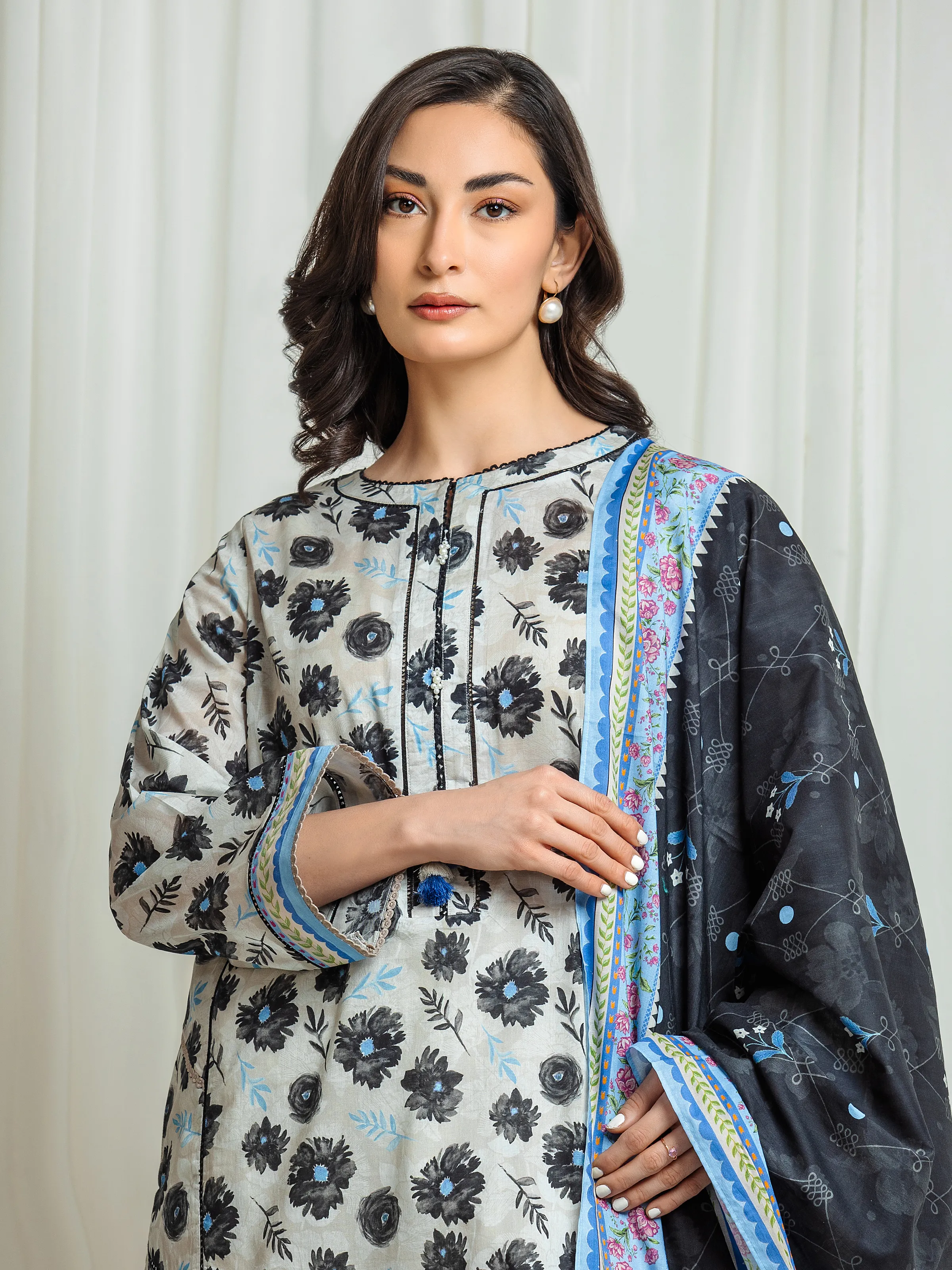 Unstitched Light Beige Printed Lawn Suit - EWU6A1-36547-3P - Image 2