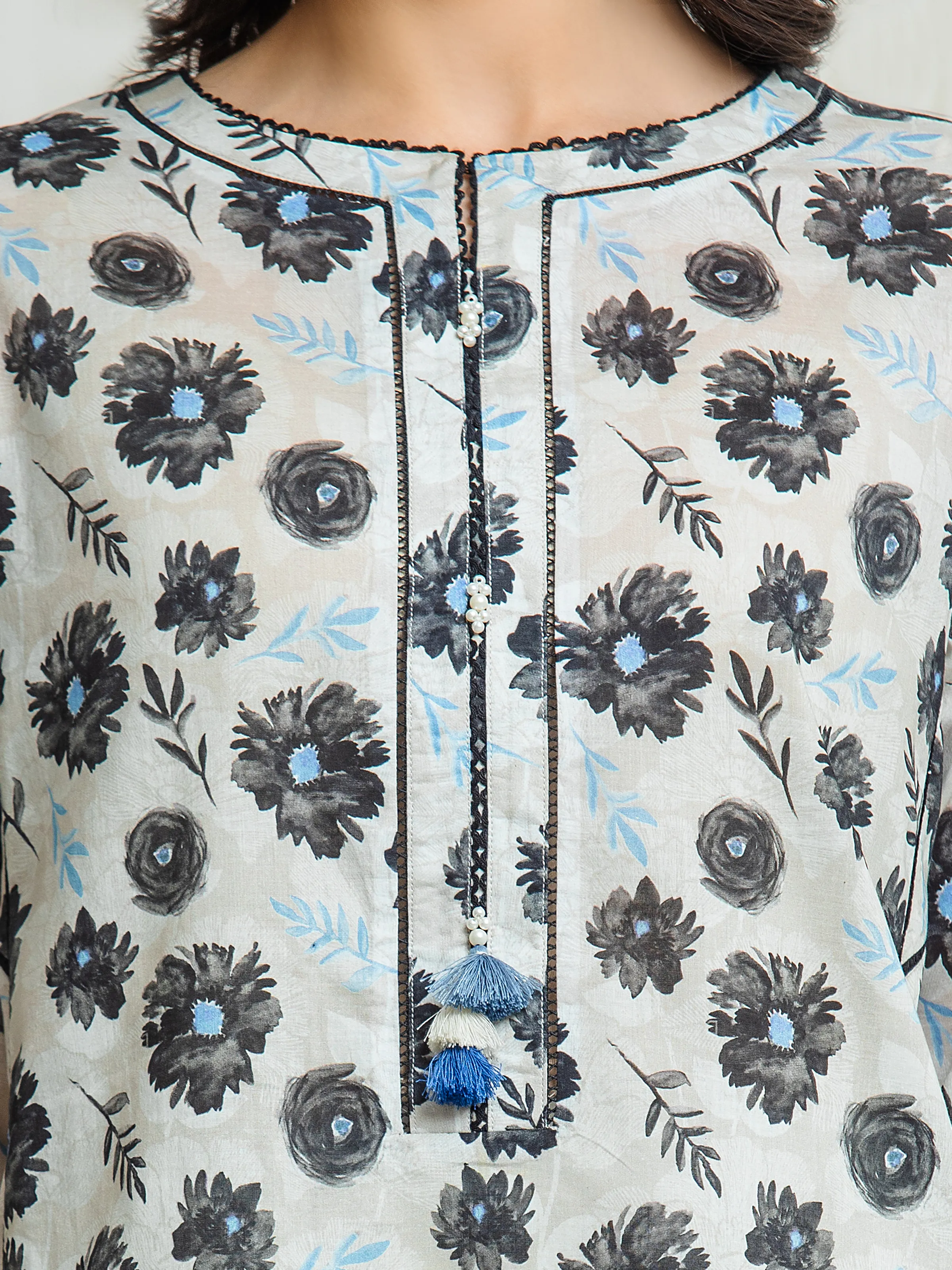 Unstitched Light Beige Printed Lawn Suit - EWU6A1-36547-3P - Image 4