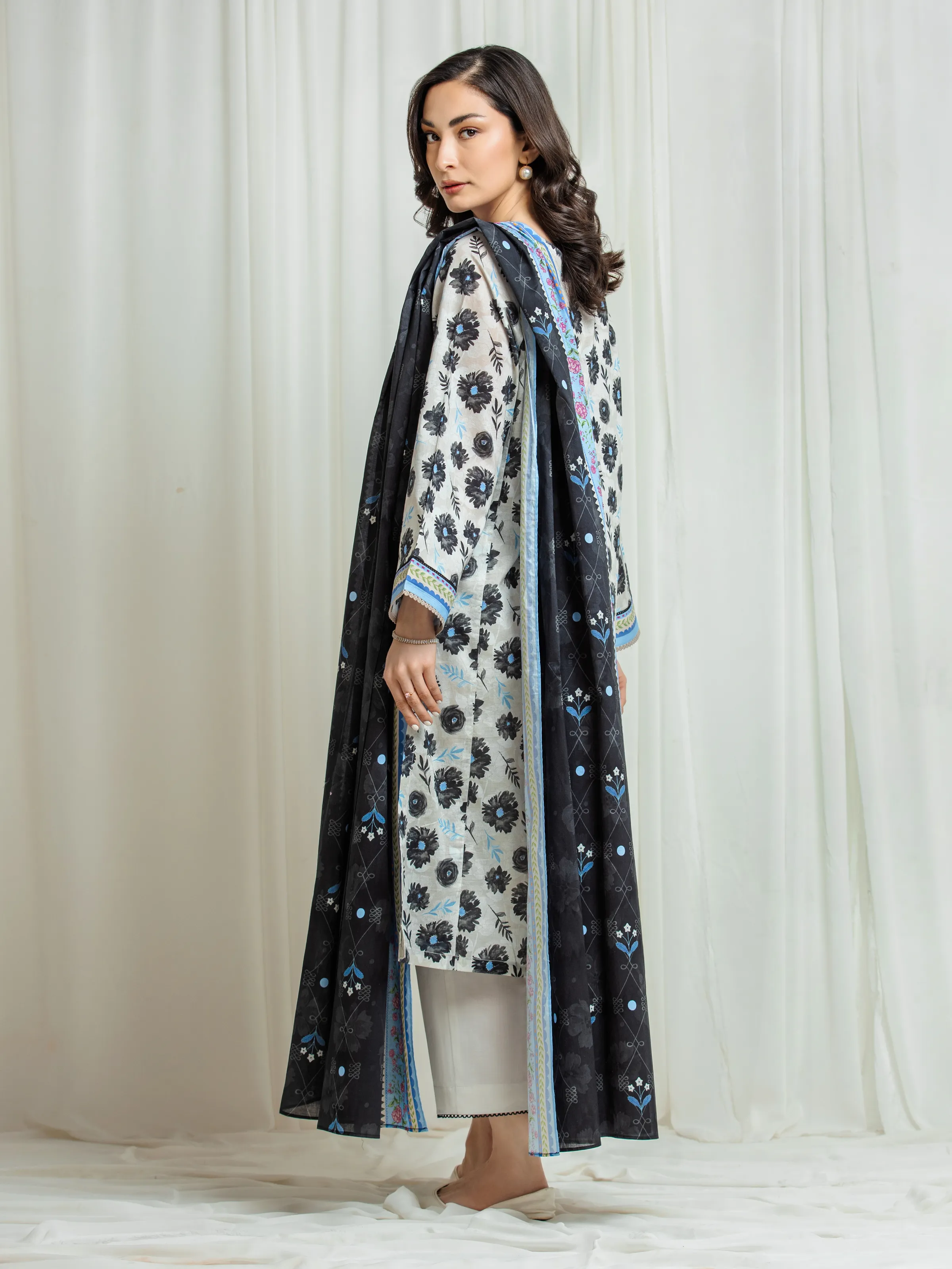 Unstitched Light Beige Printed Lawn Suit - EWU6A1-36547-3P - Image 5