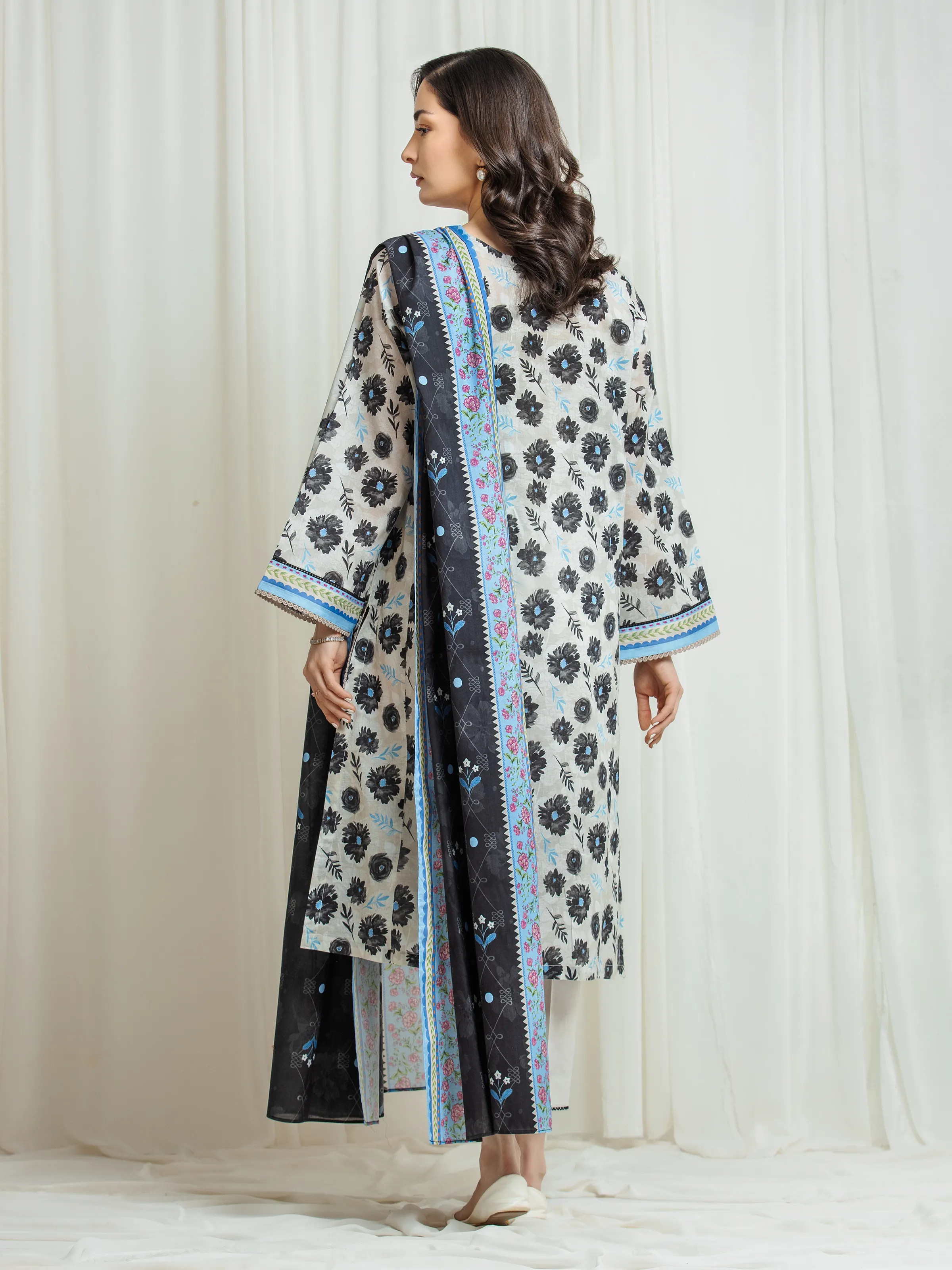 Unstitched Light Beige Printed Lawn Suit - EWU6A1-36547-3P - Image 6