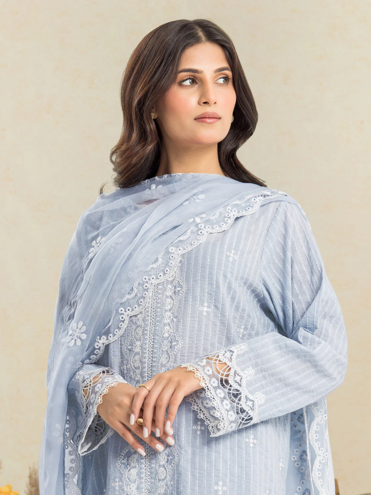 Unstitched Embroidered Jacquard Shirt Trouser - EWU24V3-30124ST - Image 3