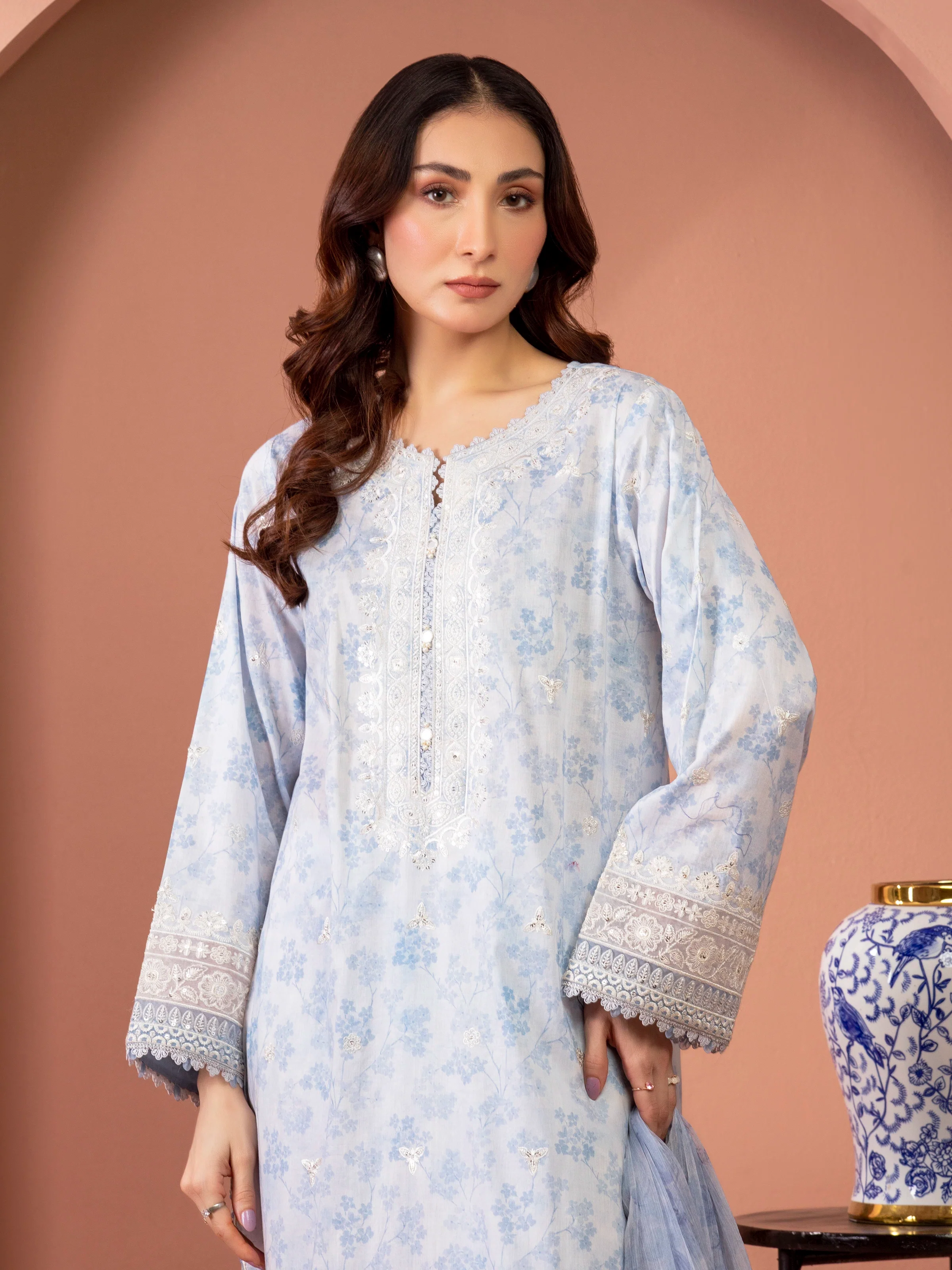 Unstitched Embroidered Lawn Suit - EWU5V1-31458-3P - Image 2