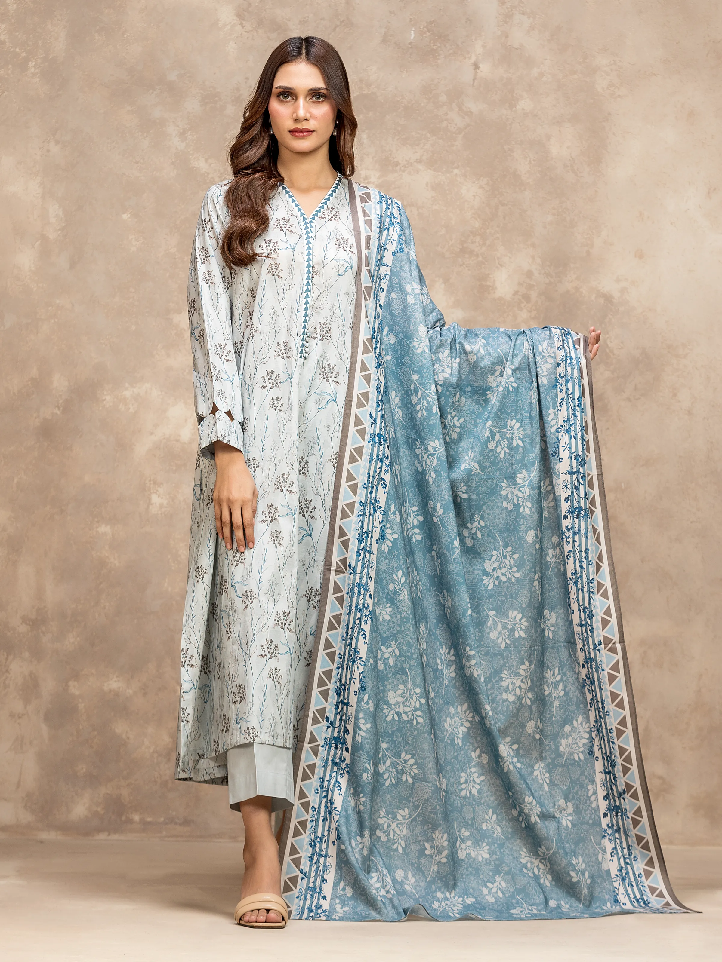 Unstitched Light Blue Printed Lawn Suit - EWU6A1-36525-3P