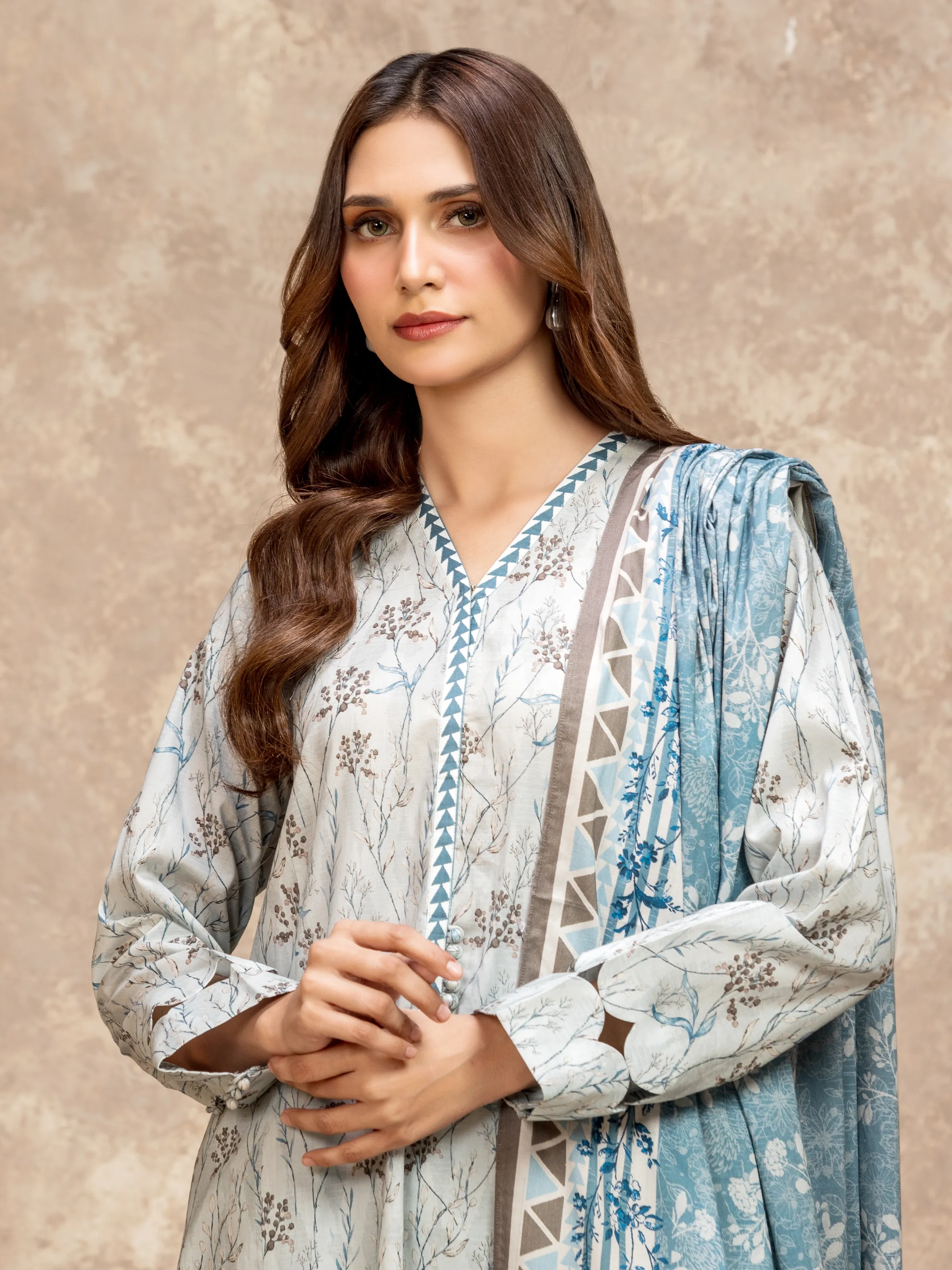 Unstitched Light Blue Printed Lawn Suit - EWU6A1-36525-3P - Image 2