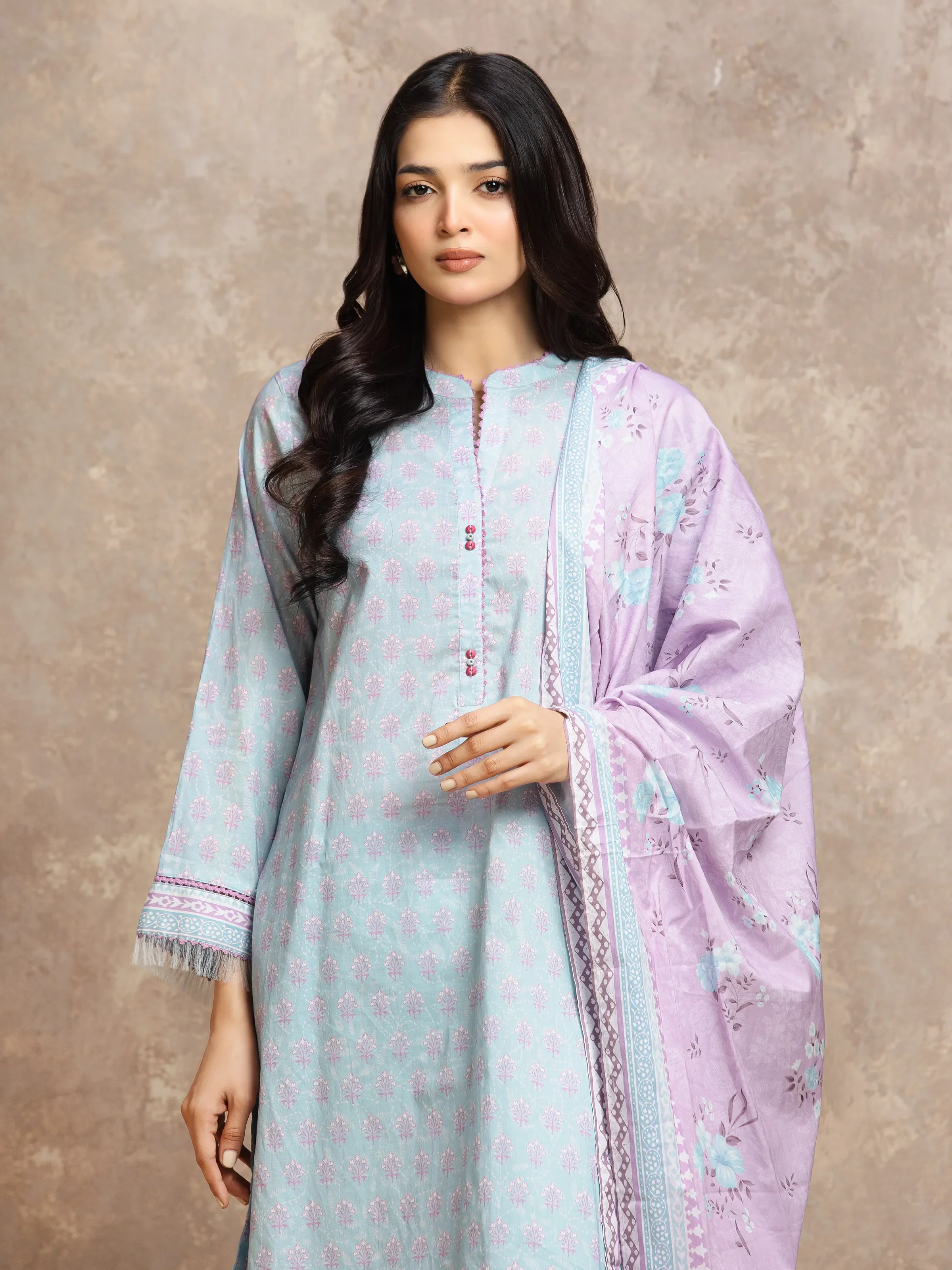 Unstitched Printed Lawn Suit - EWU6A1-36529-3P - Image 2