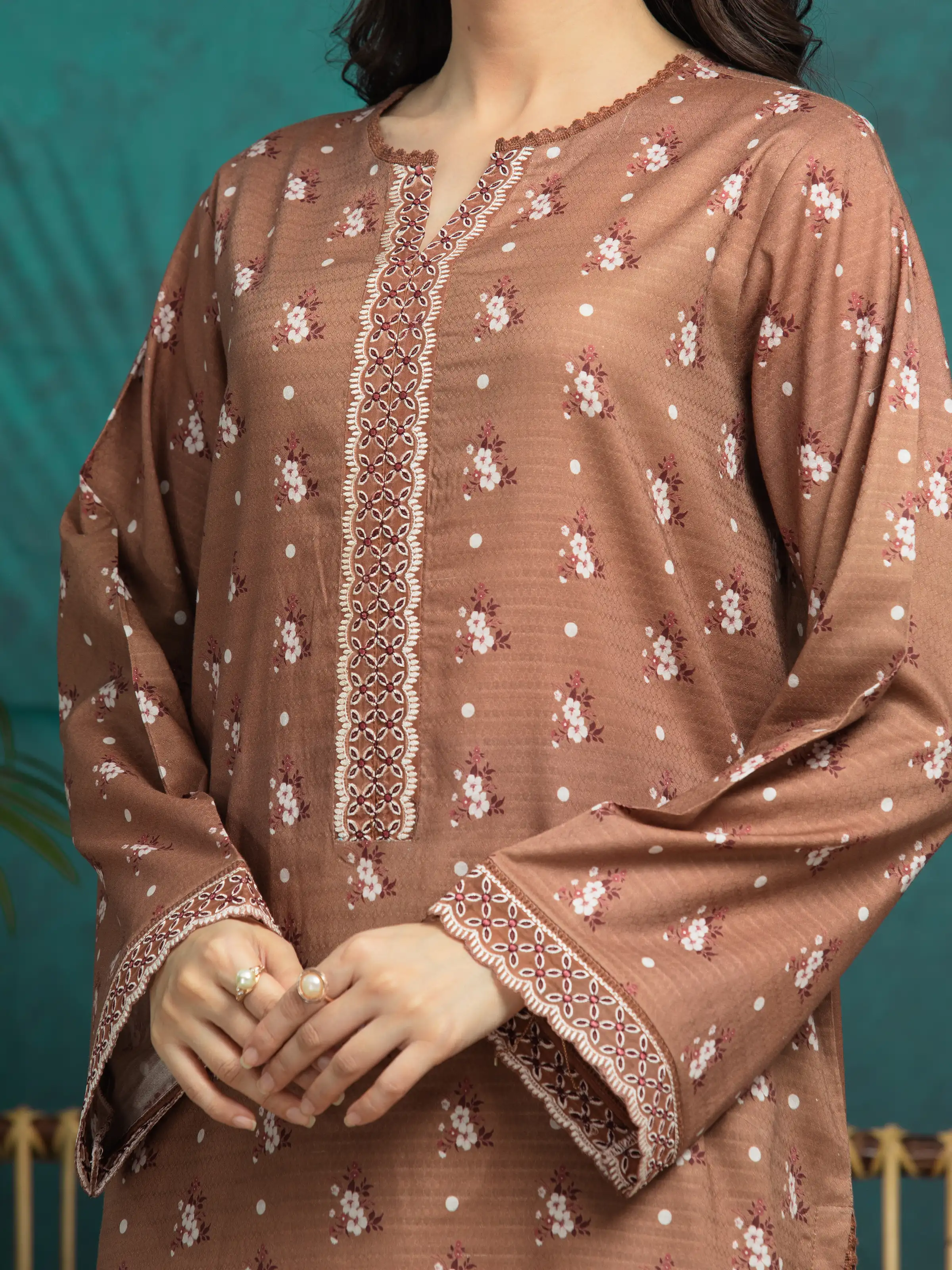 Unstitched Embroidered Dobby Suit - EWU5V7-30368-3P - Image 3