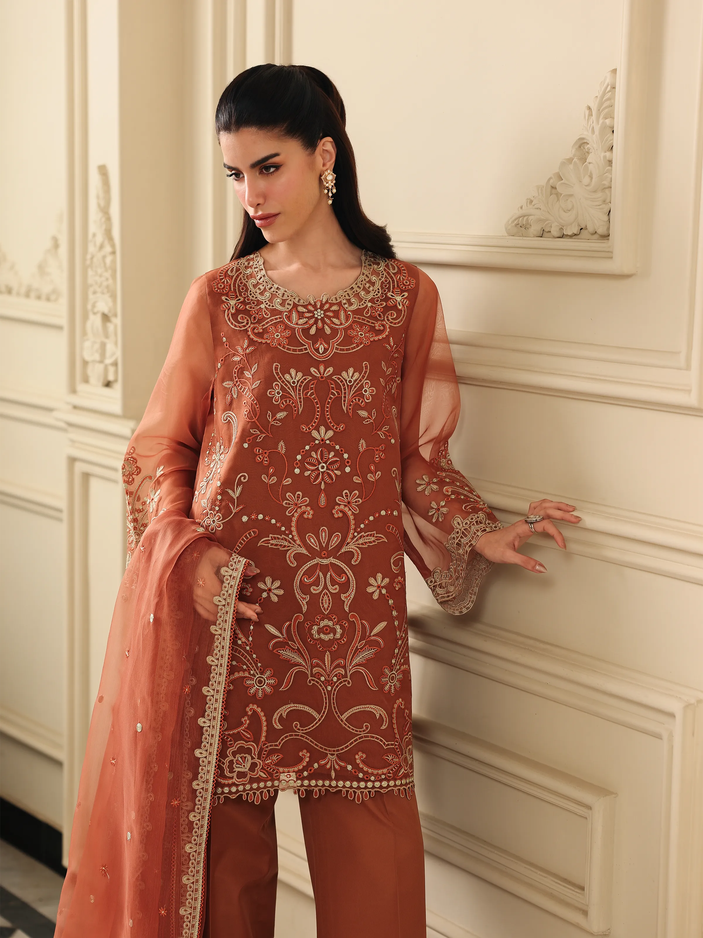 Unstitched Embroidered Organza Suit - EWU5V4-31269-3P - Image 2