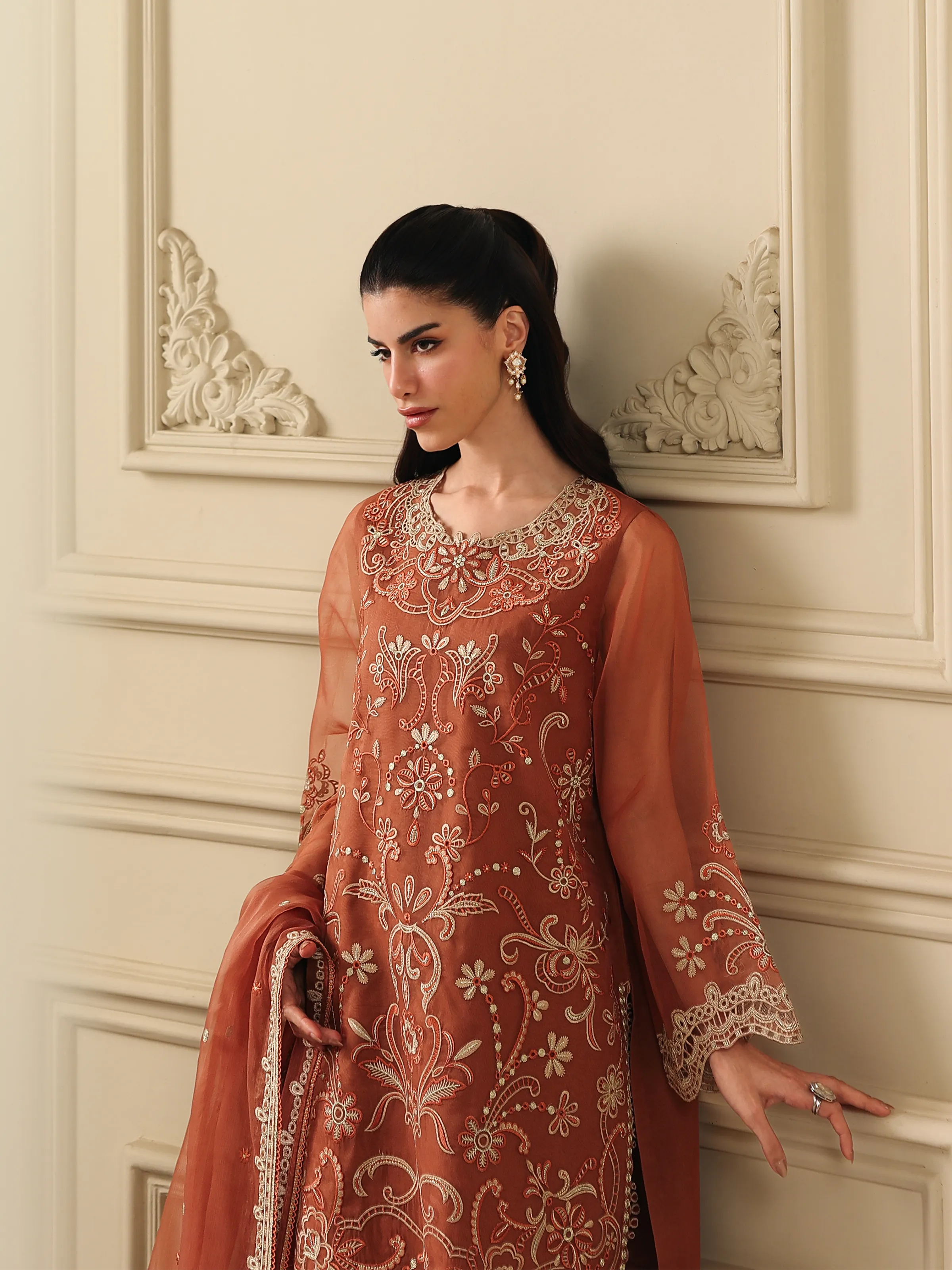 Unstitched Embroidered Organza Suit - EWU5V4-31269-3P - Image 3