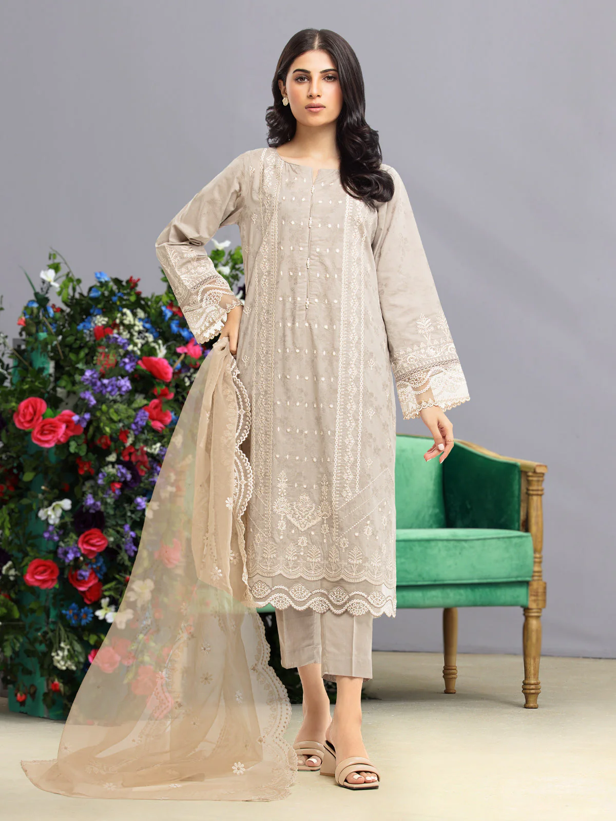 Unstitched Embroidered Dobby Shirt - EWU23V7-26737S