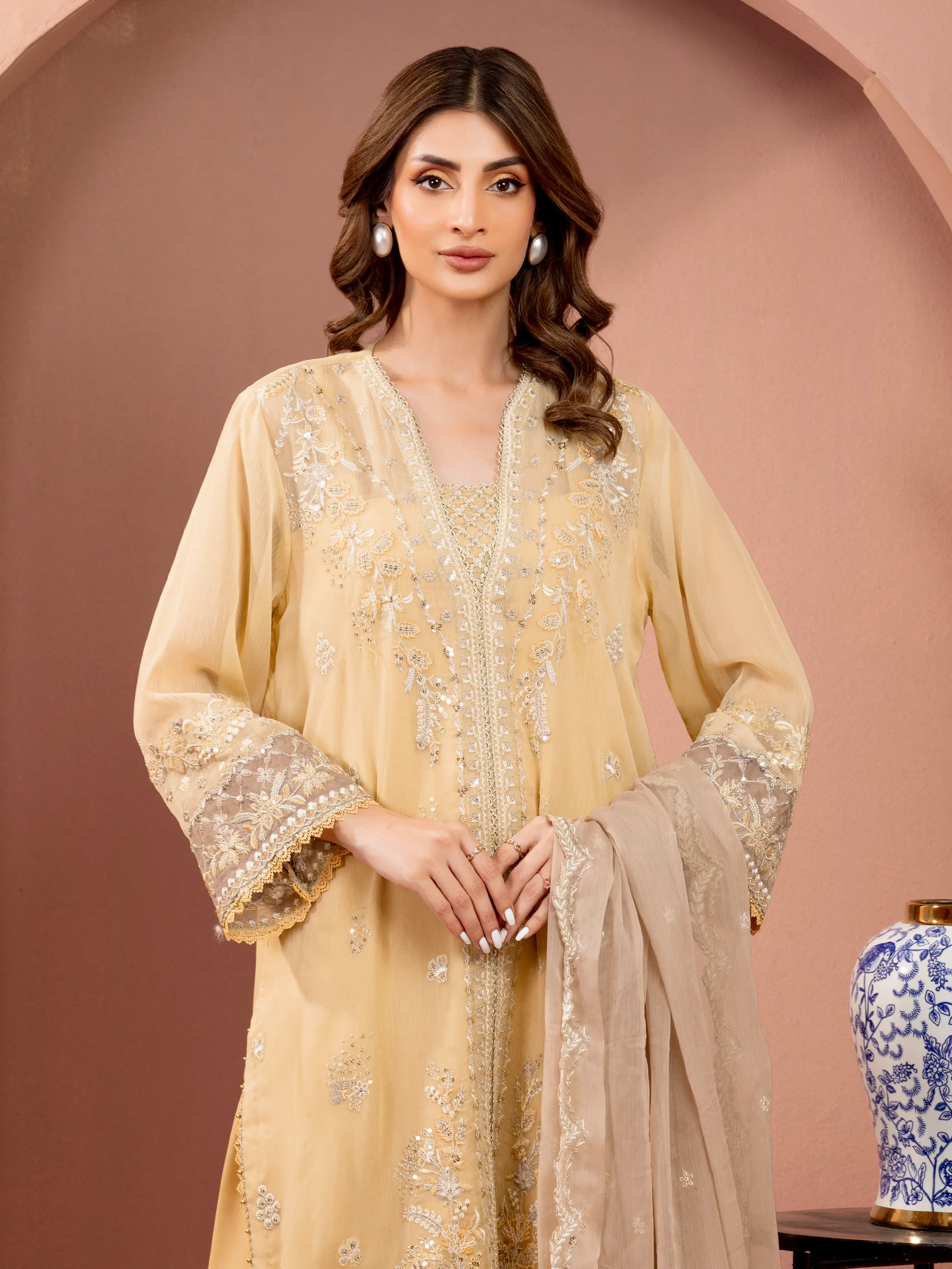 Unstitched Embroidered Chiffon Suit - EWU5V5-31306-3P - Image 2