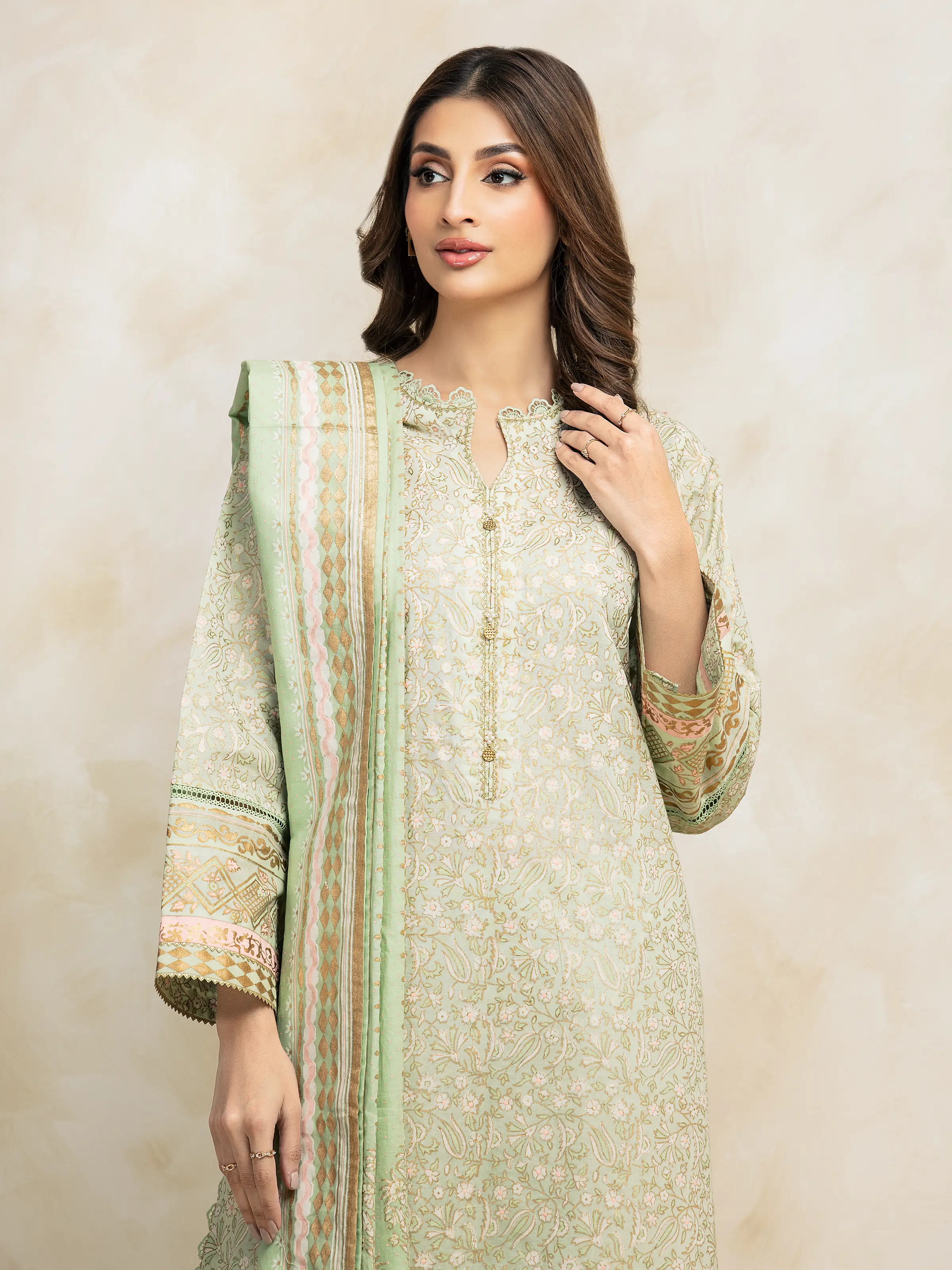 Unstitched Block Print Cambric Suit - EWU5M1-027-3P - Image 3