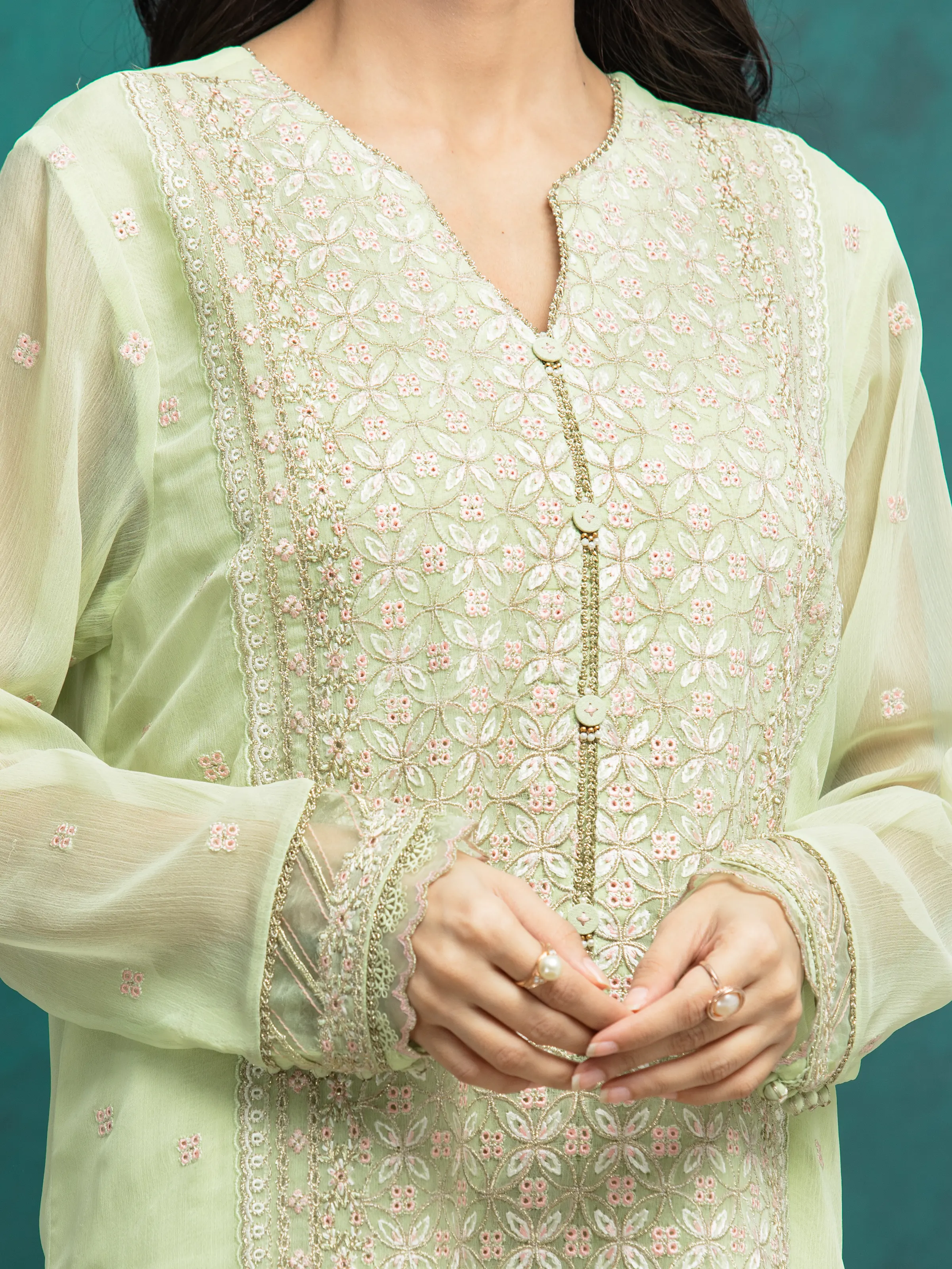 Unstitched Embroidered Chiffon Suit - EWU24V5-30327-3P - Image 3