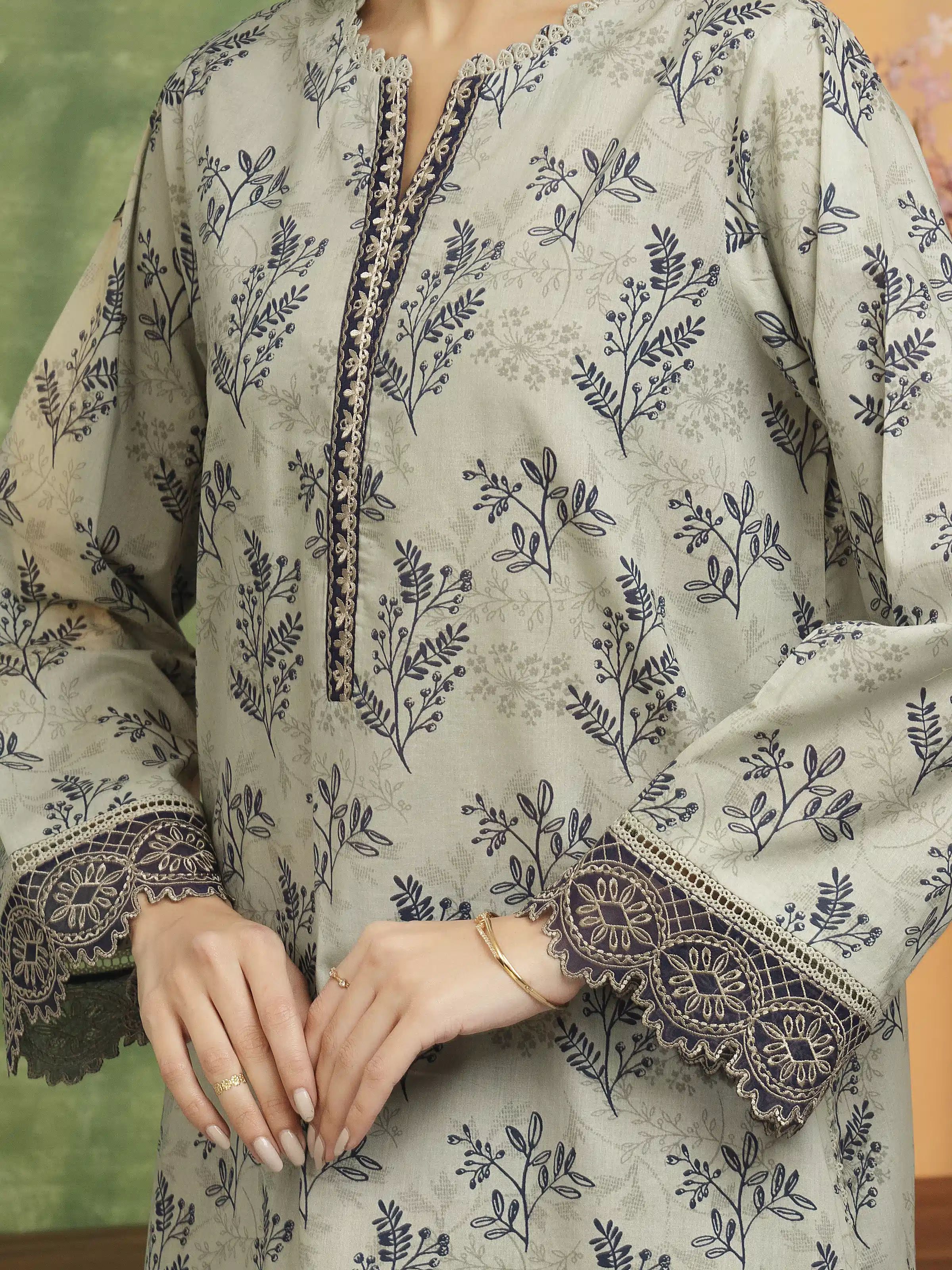 Unstitched Embroidered Lawn Shirt Trouser - EWU5V1-31460ST - Image 3