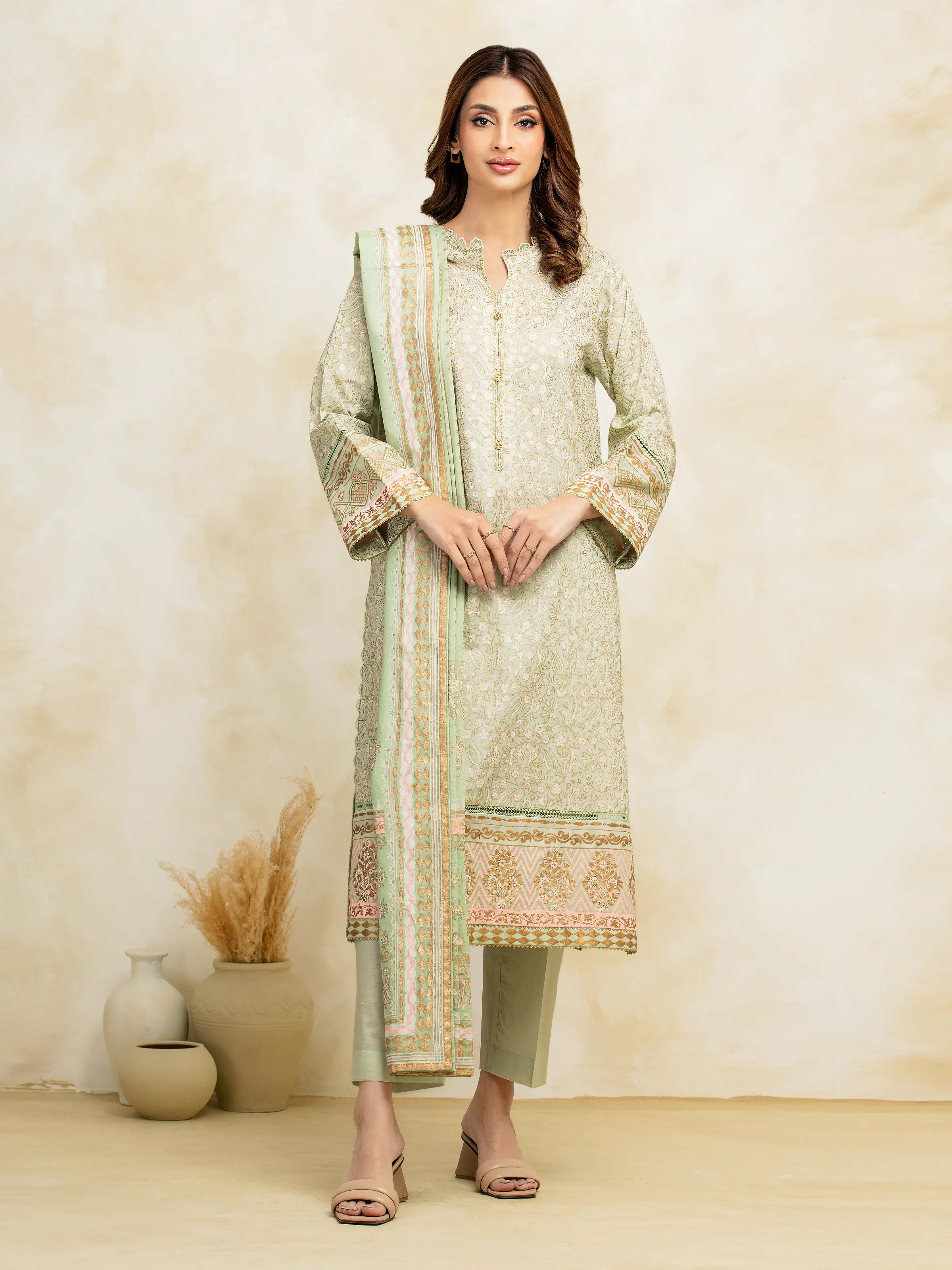Unstitched Block Print Cambric Shirt Trouser - EWU5M1-027ST - Image 2