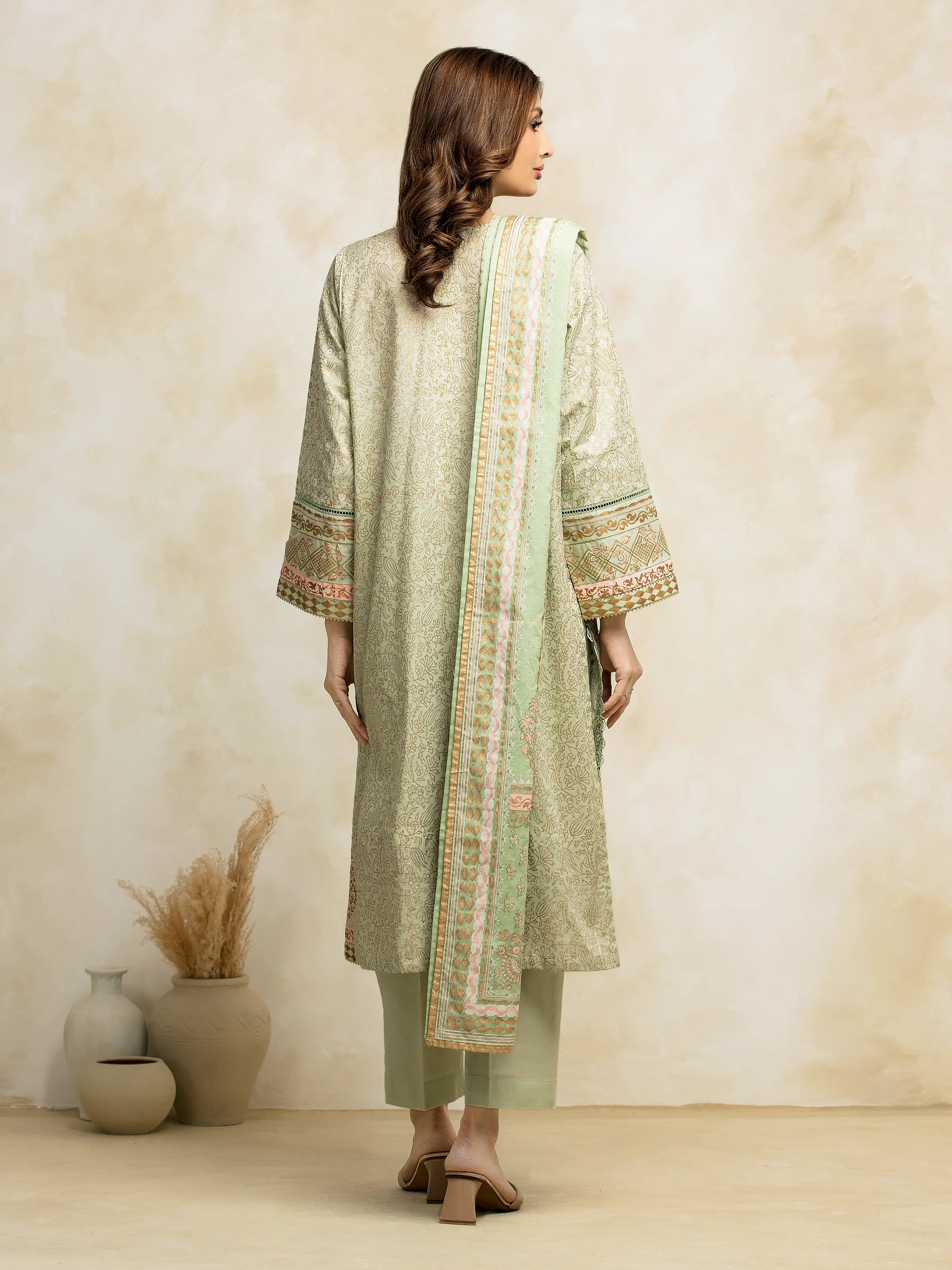 Unstitched Block Print Cambric Shirt Trouser - EWU5M1-027ST - Image 4