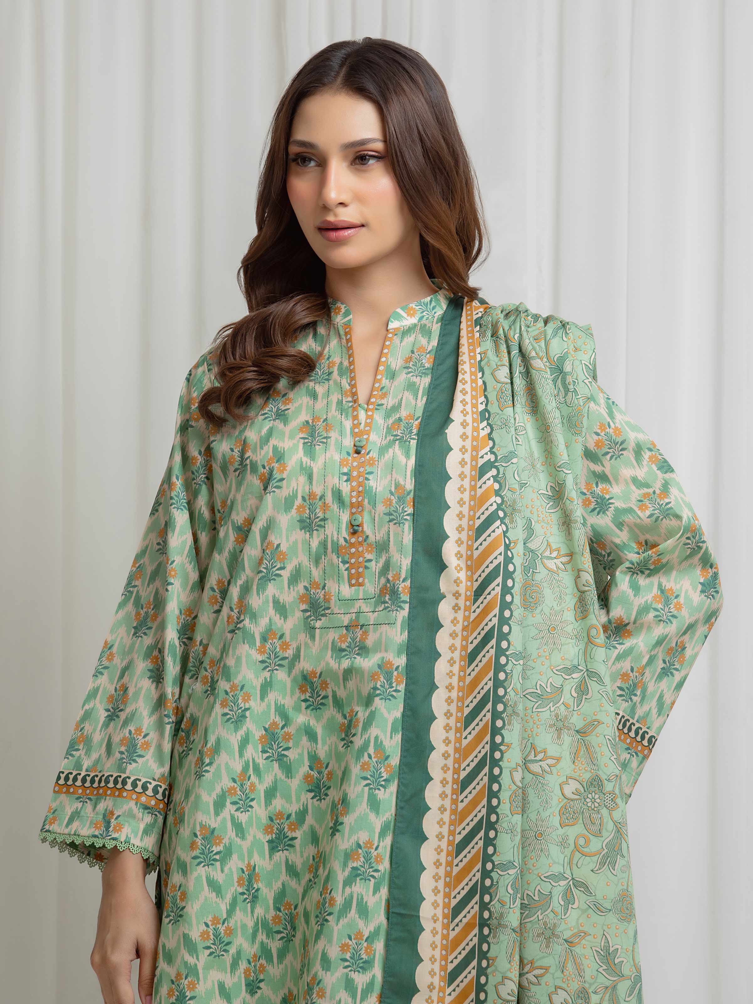Unstitched Light Green Printed Lawn Suit - EWU6A1-36688-3P - Image 2