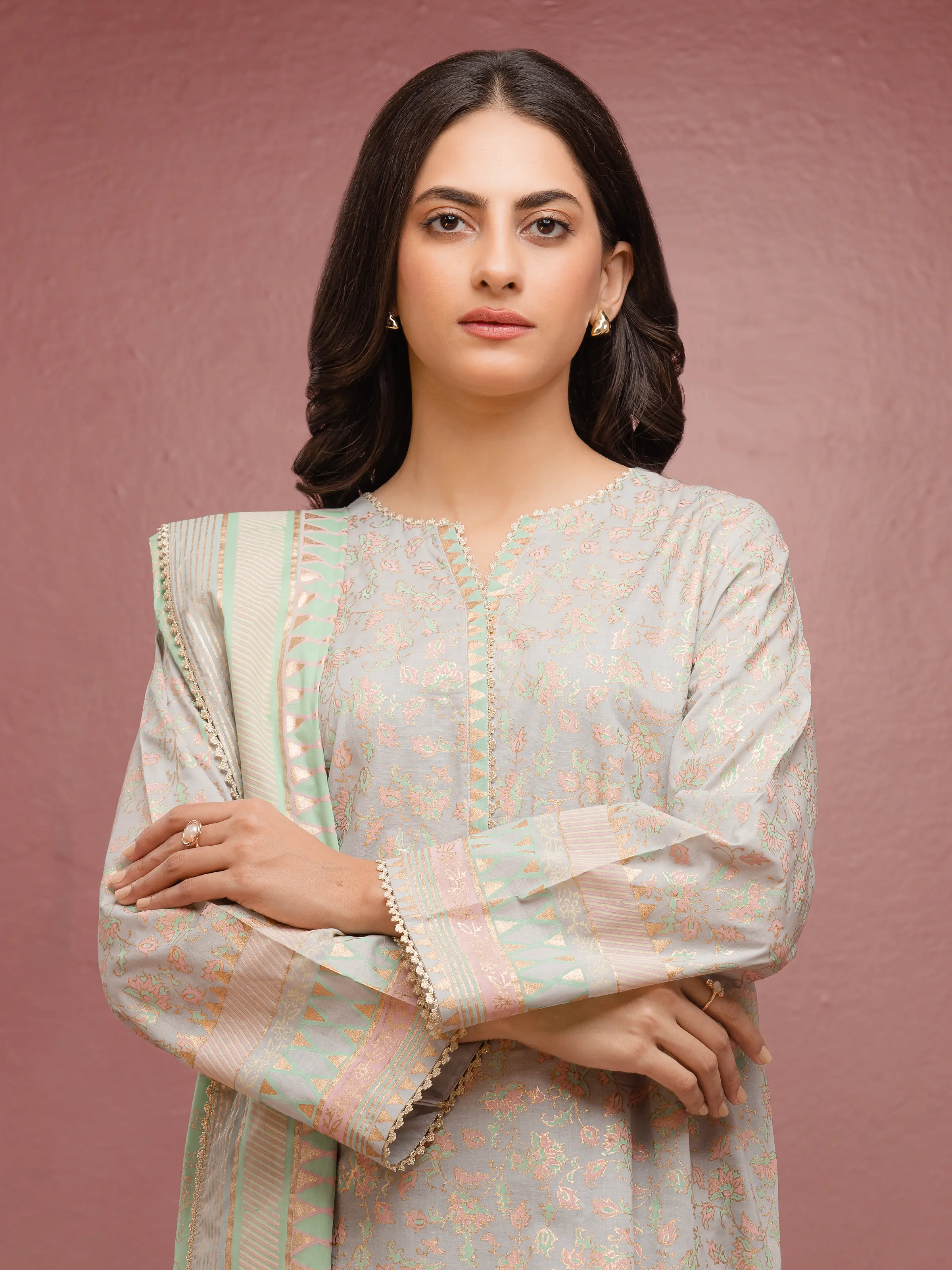 Unstitched Block Print Cambric Suit - EWU5M1-023-3P - Image 3