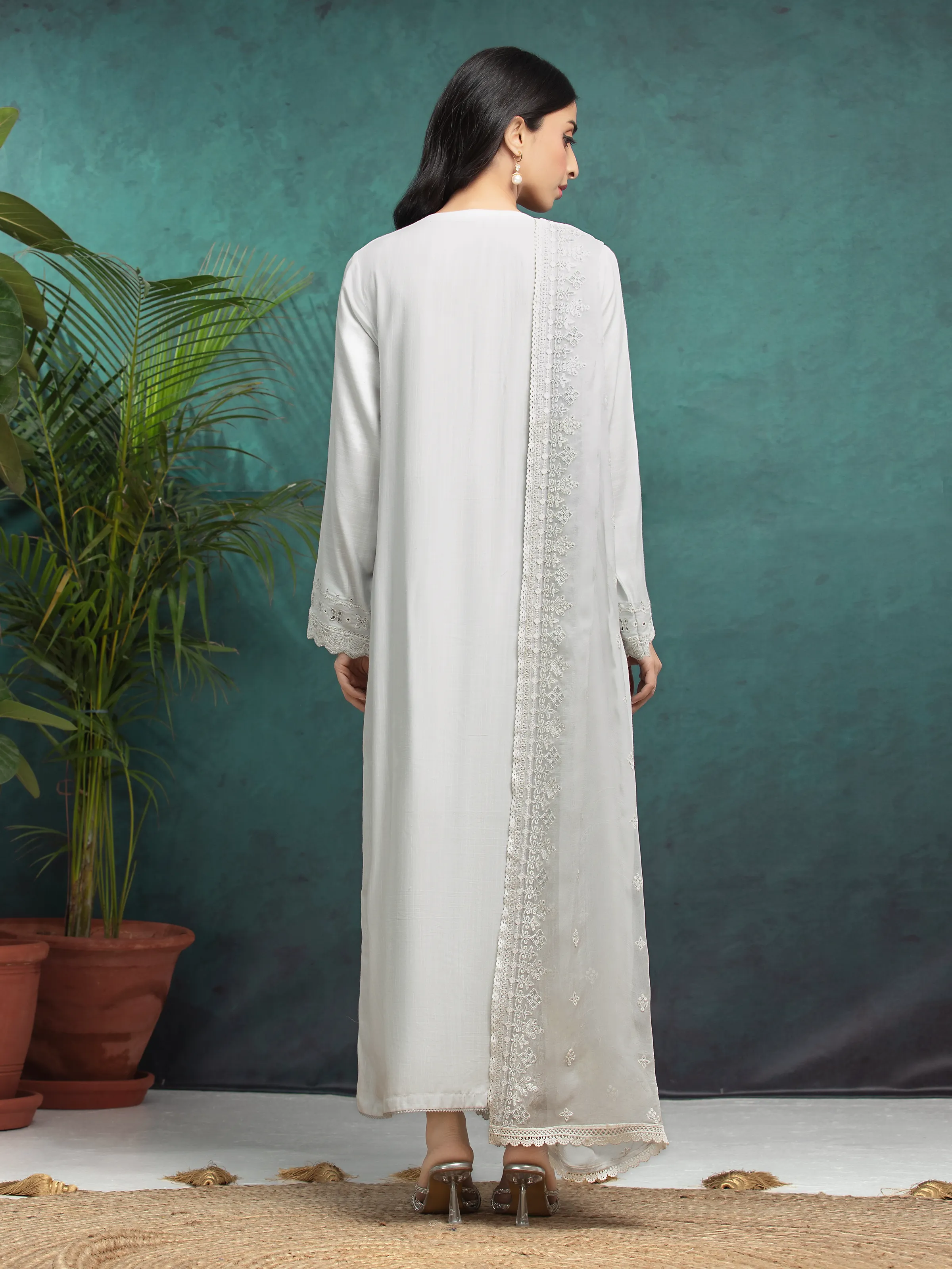 Unstitched Embroidered Raw Silk Suit - EWU24V16-30283-3P - Image 2