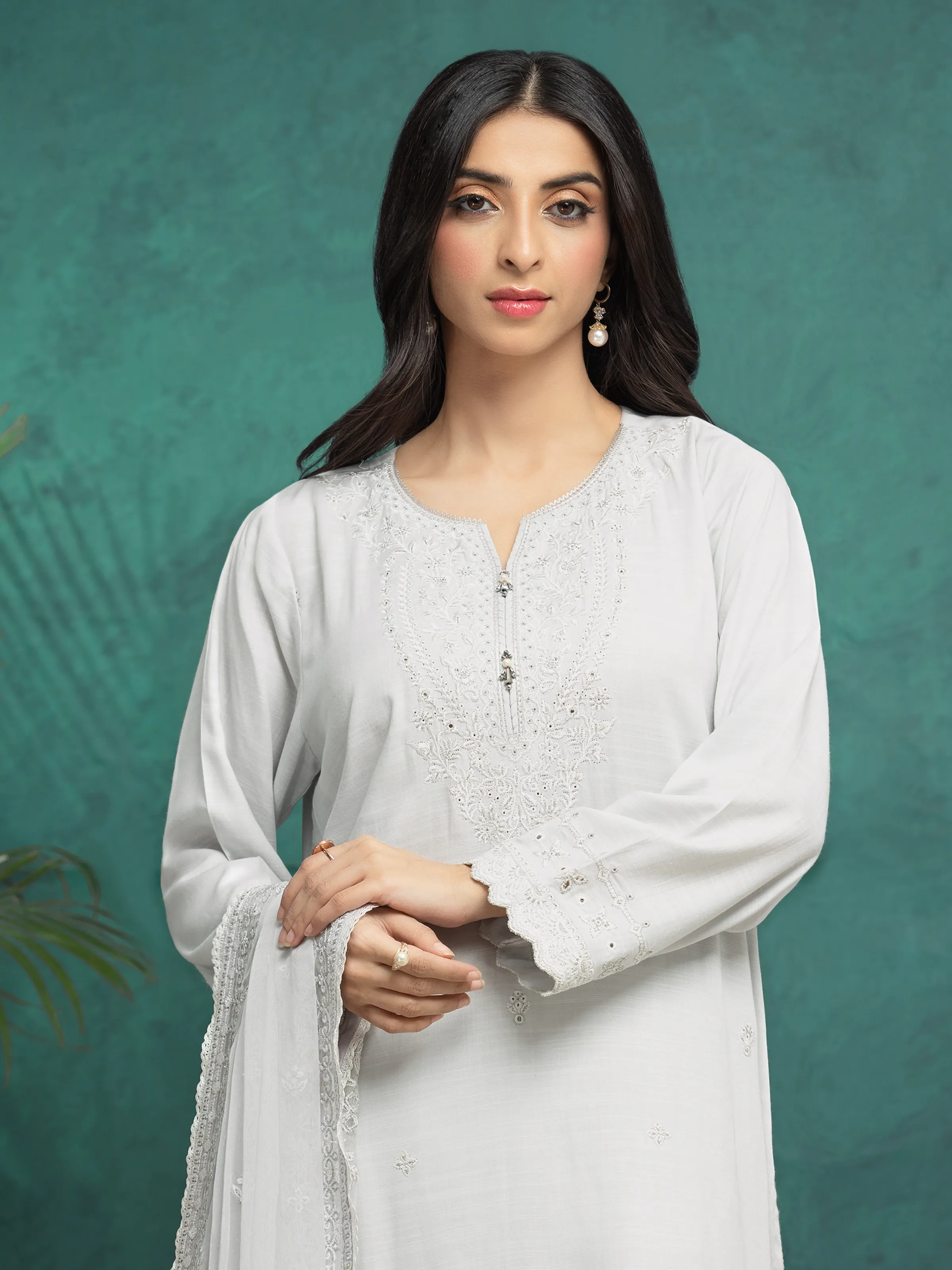 Unstitched Embroidered Raw Silk Suit - EWU24V16-30283-3P - Image 3