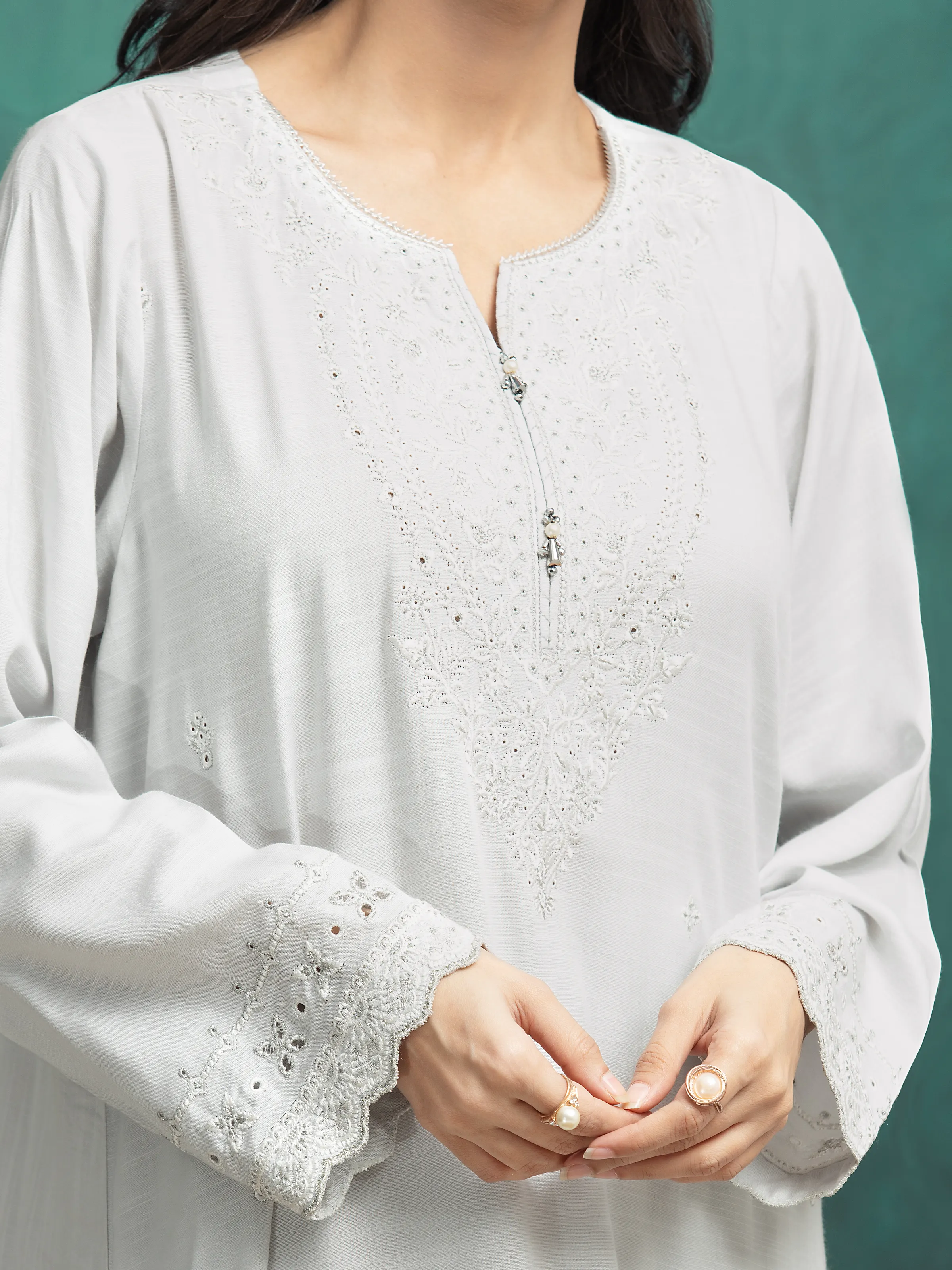 Unstitched Embroidered Raw Silk Suit - EWU24V16-30283-3P - Image 4