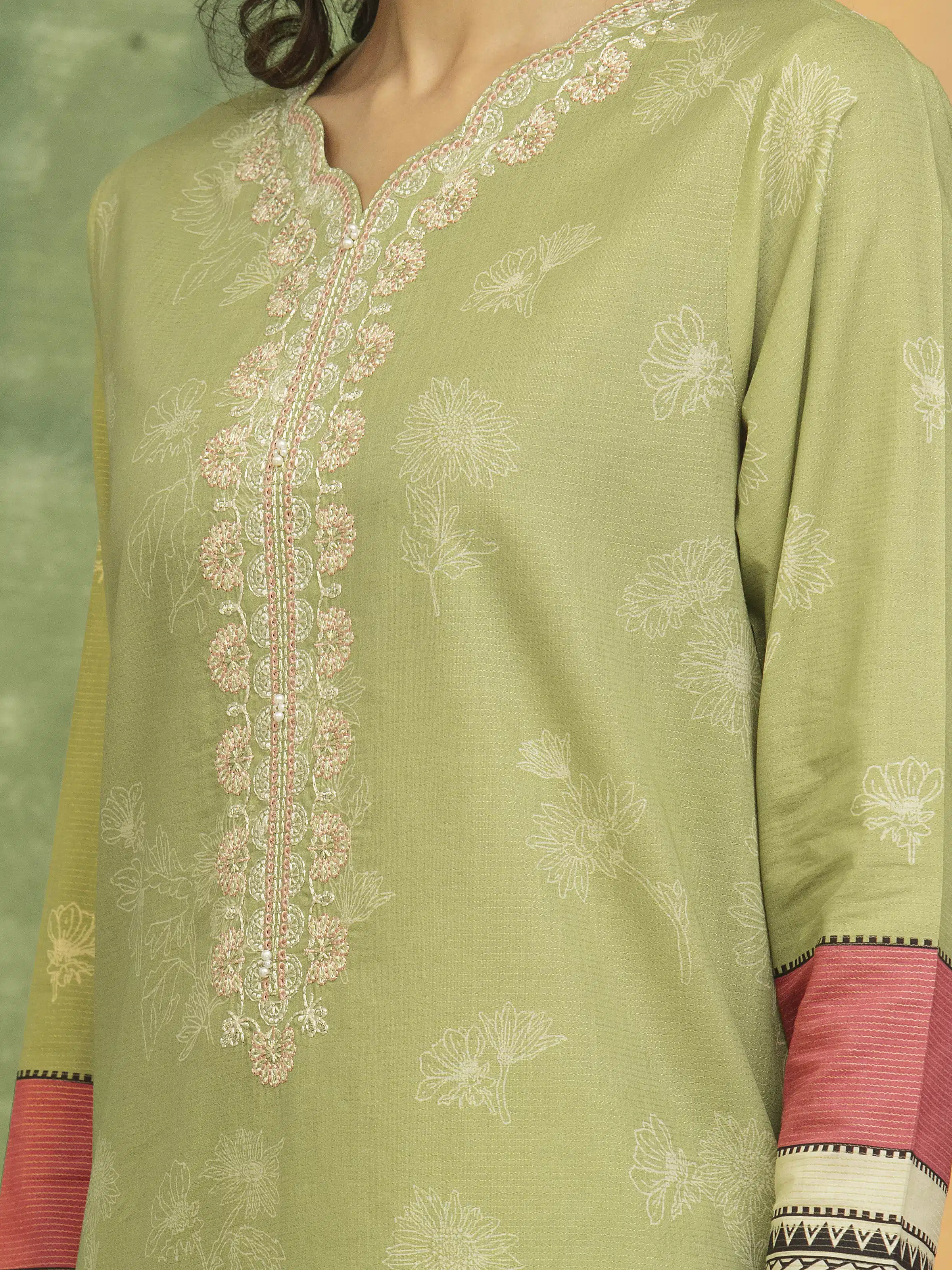 Unstitched Embroidered Zari Lawn Suit - EWU5V1-31194-3P - Image 4