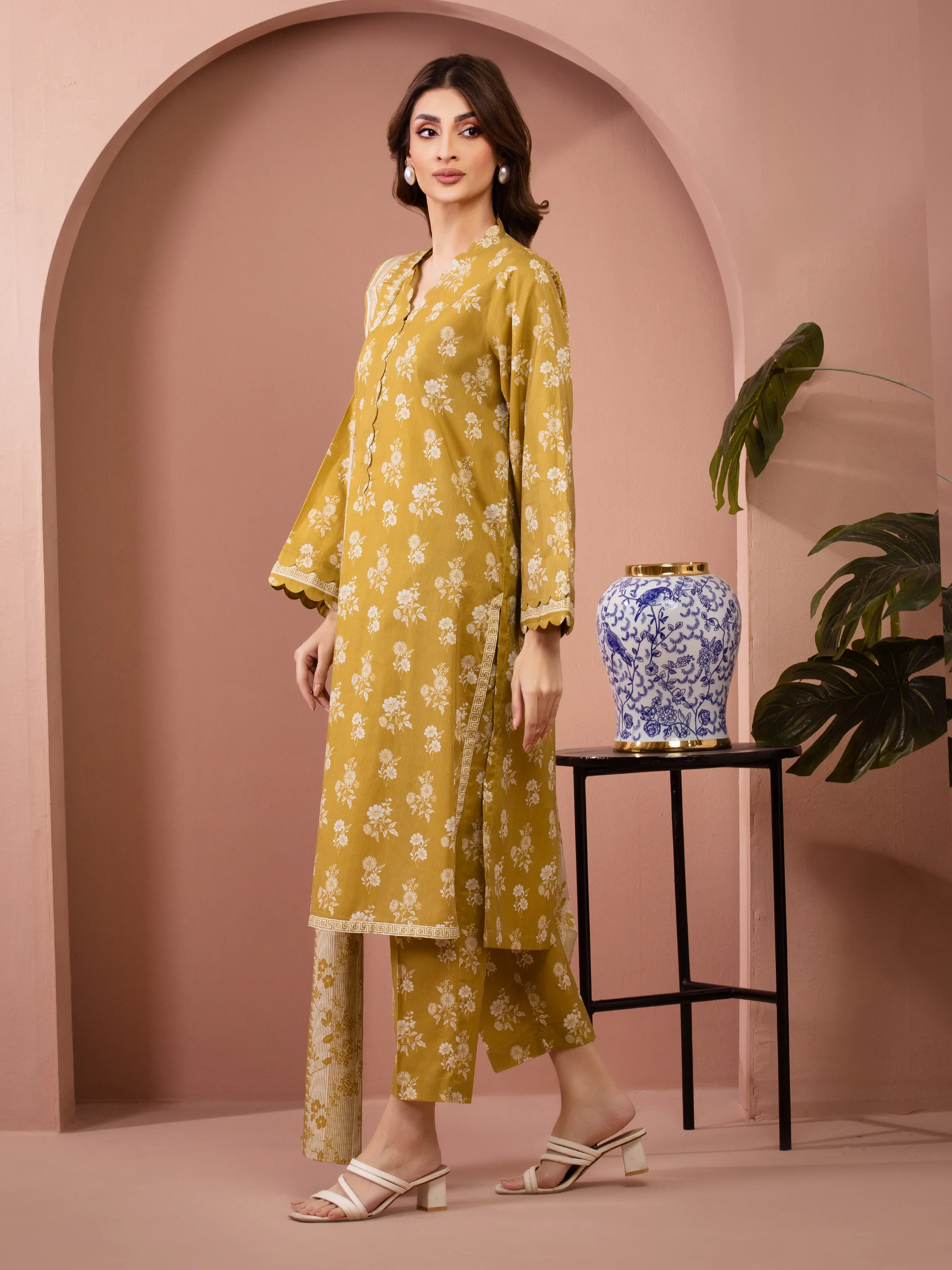 Unstitched Light Olive Printed Lawn Suit - EWU6A1-36510-3P - Image 5