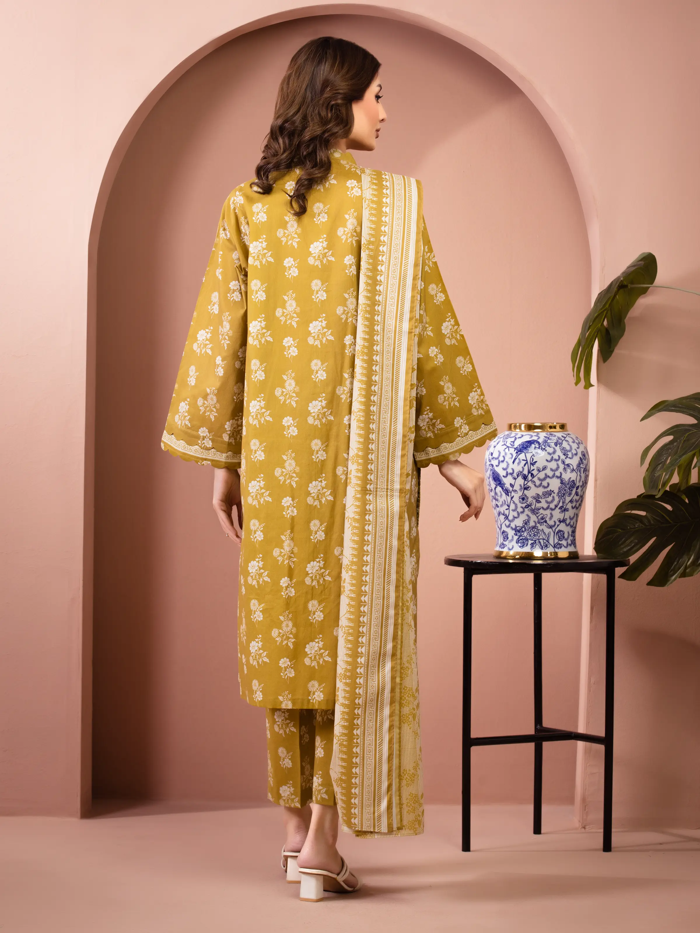 Unstitched Light Olive Printed Lawn Suit - EWU6A1-36510-3P - Image 6