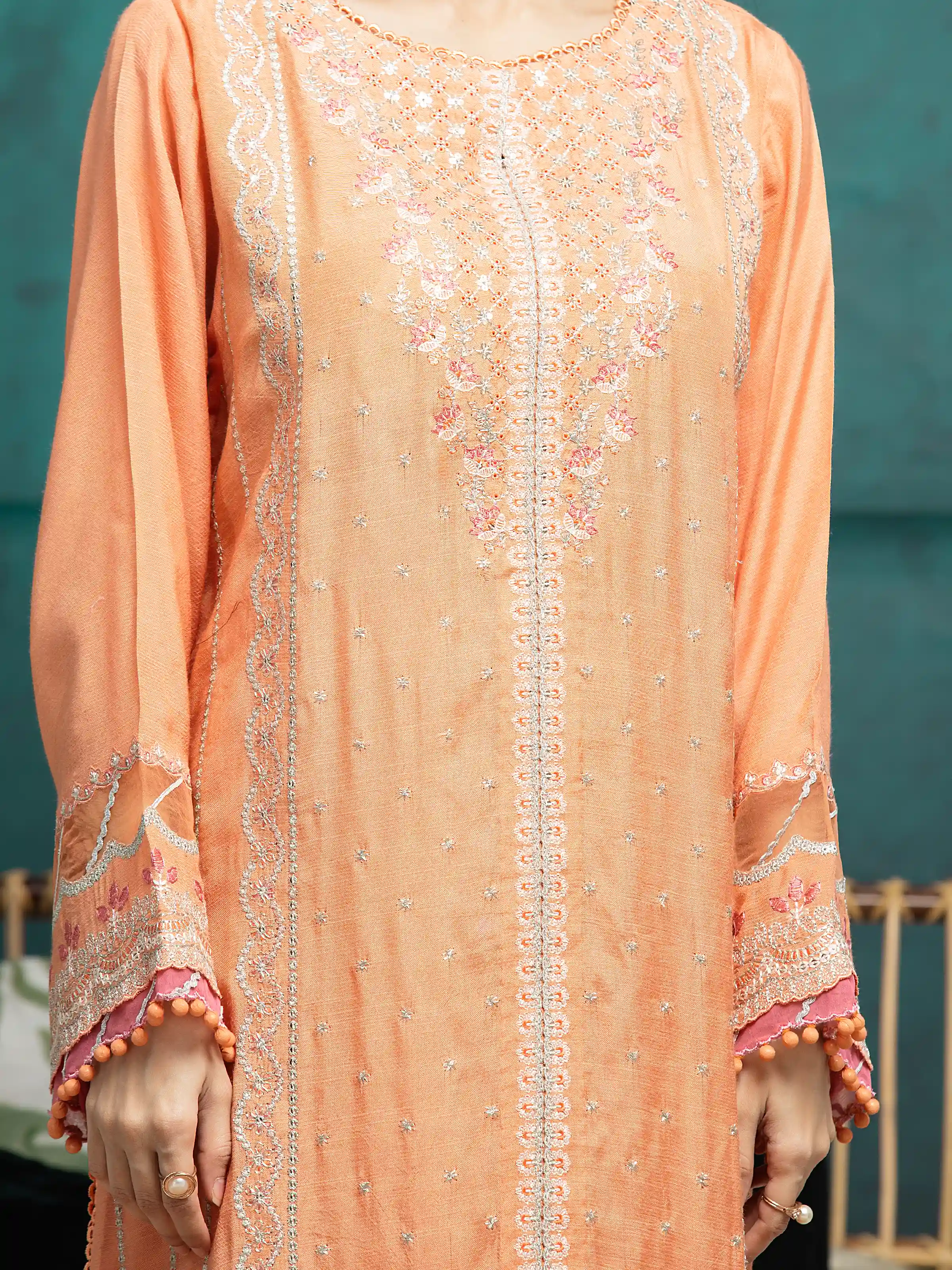 Unstitched Embroidered Raw Silk Suit - EWU24V16-30288-3P - Image 3
