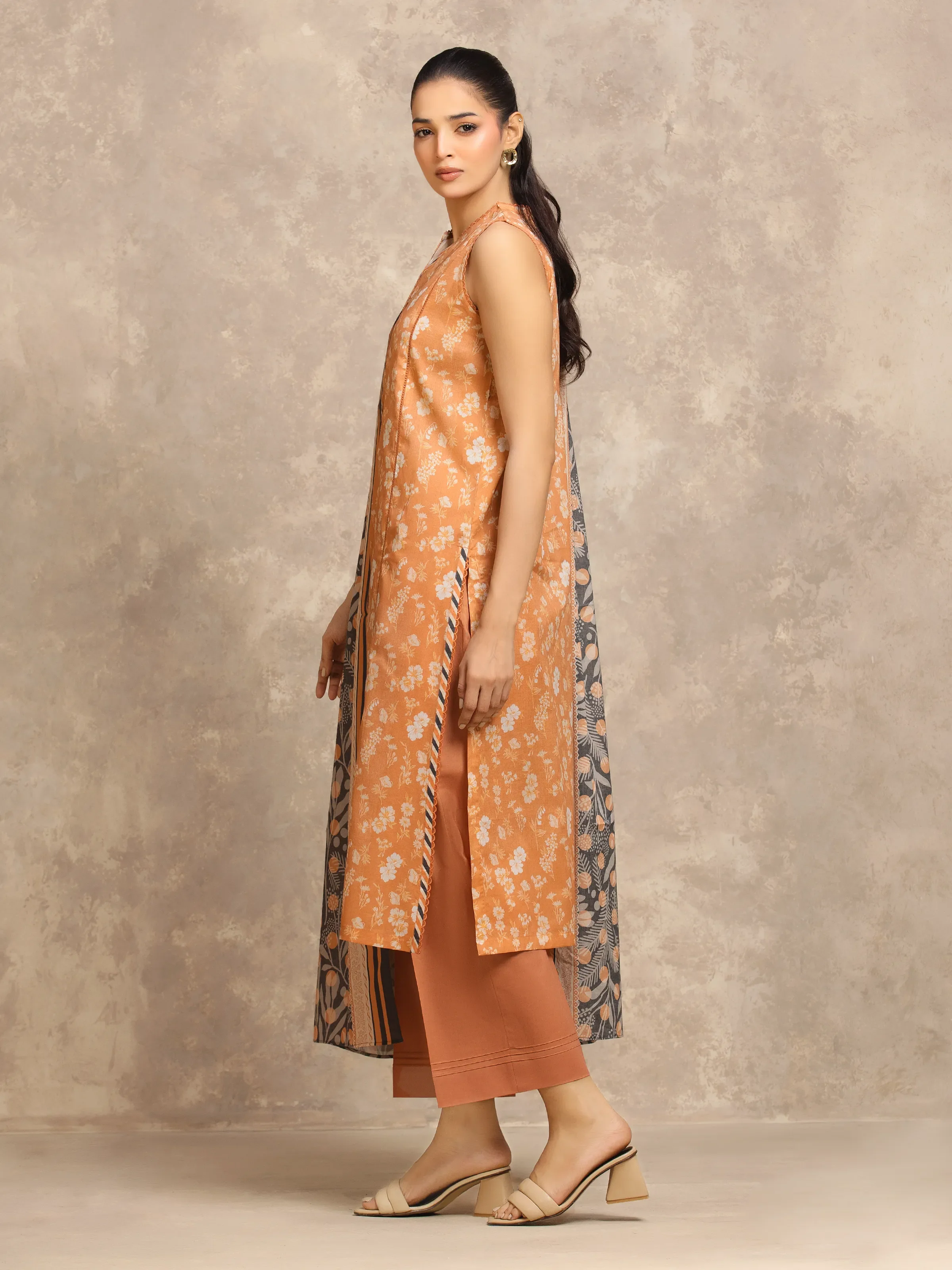 Unstitched Light Orange Printed Lawn Suit - EWU6A1-36561-3P - Image 4