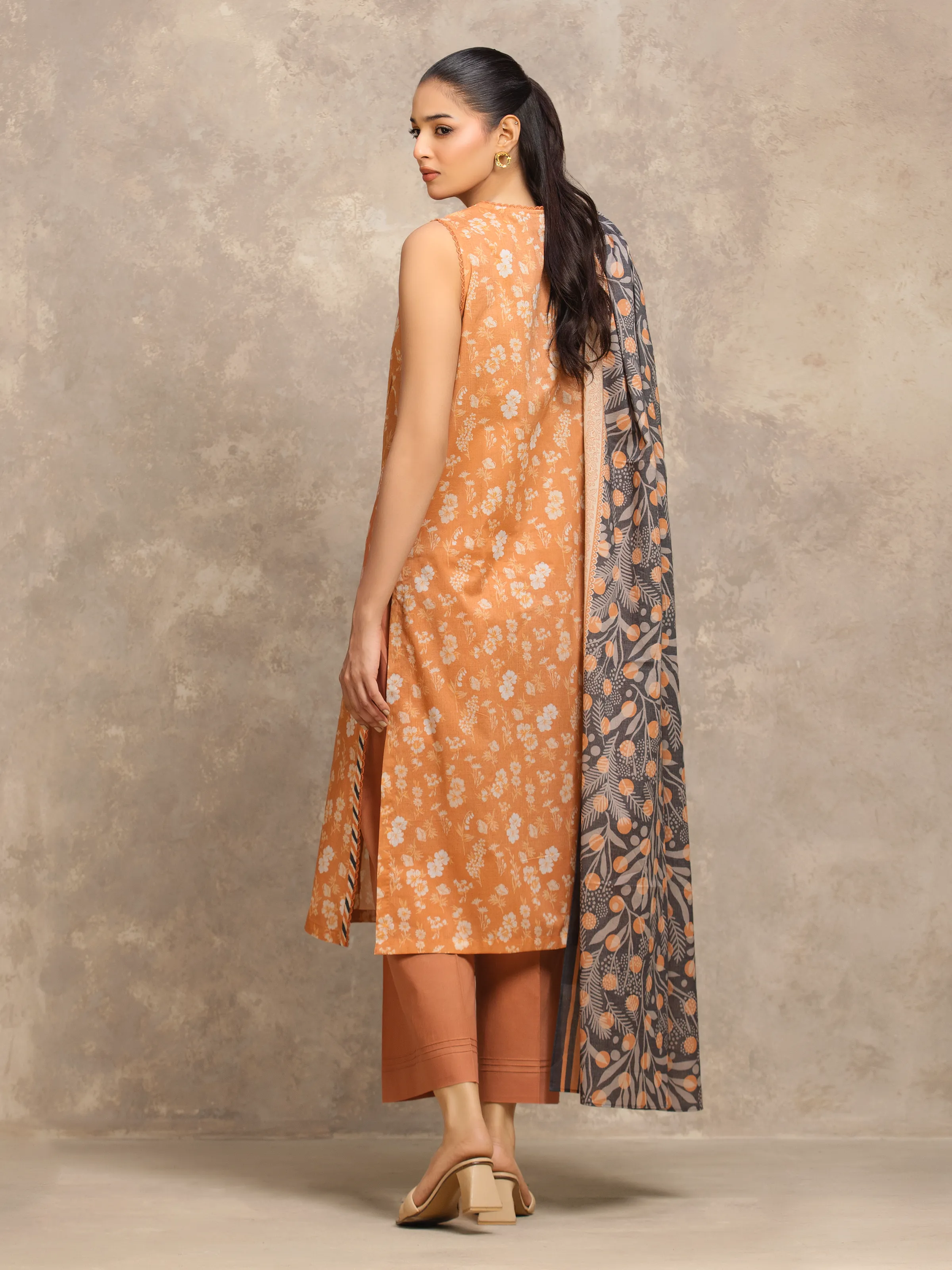 Unstitched Light Orange Printed Lawn Suit - EWU6A1-36561-3P - Image 5