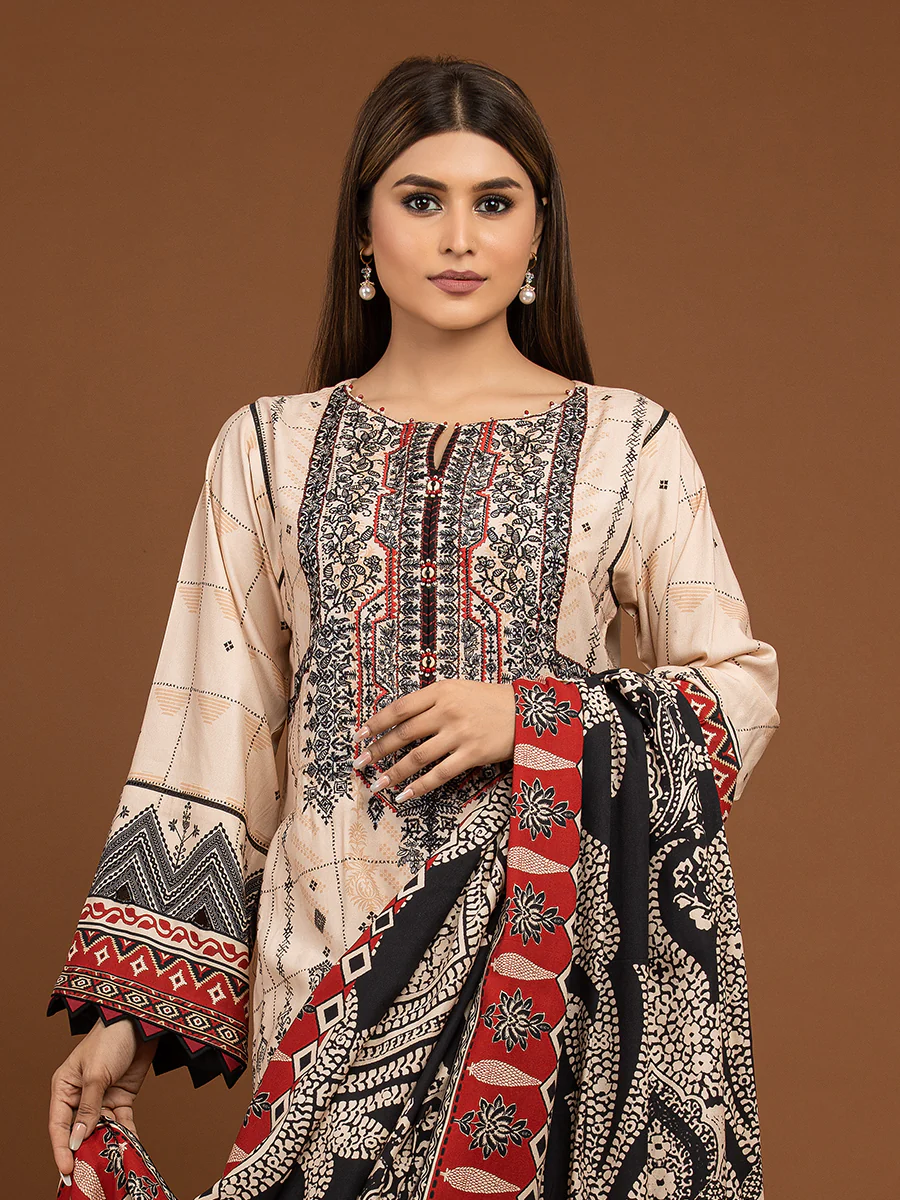 Unstitched Embroidered Viscose Suit - EWU22V13-24045 - Image 2
