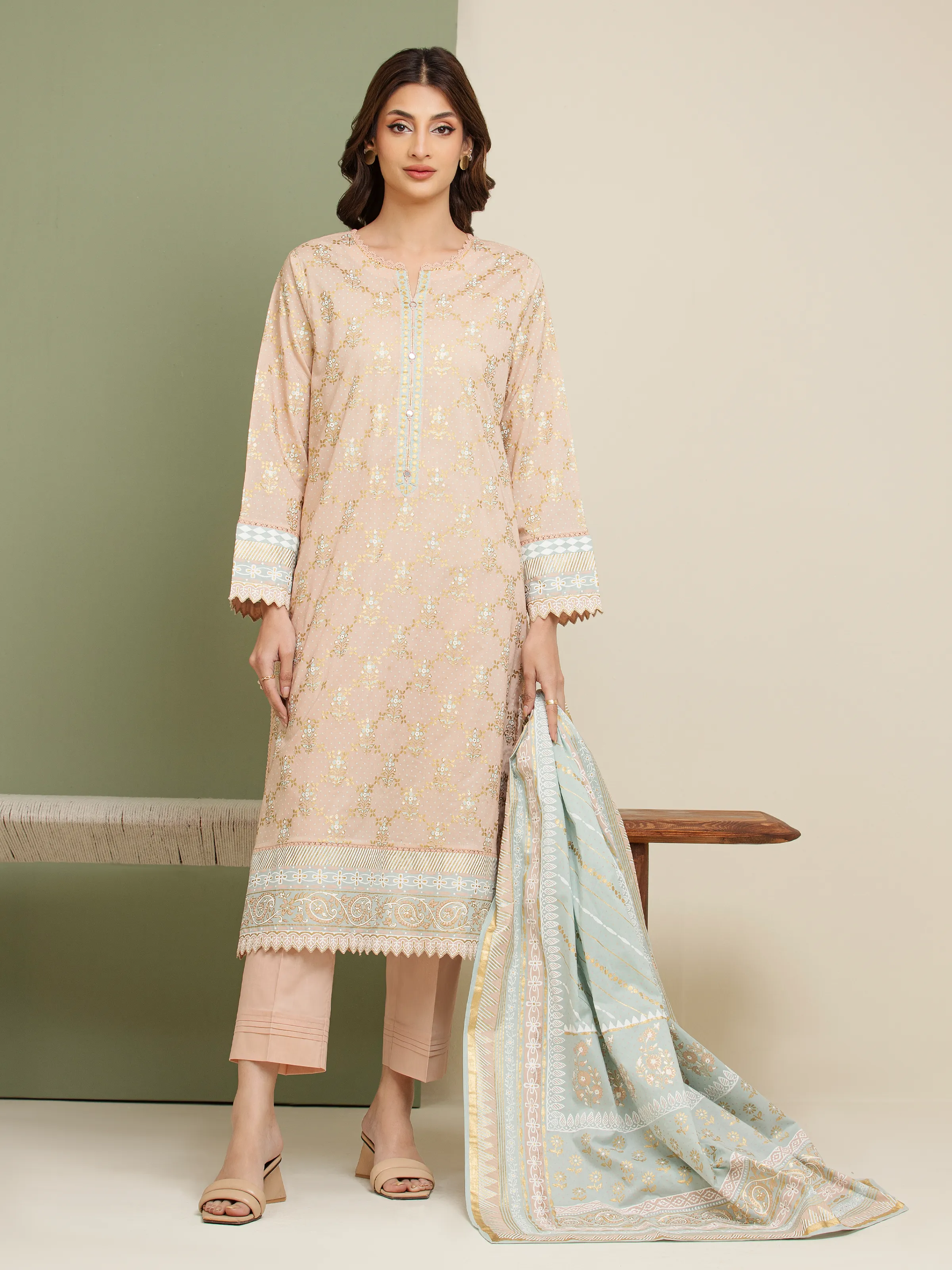 Unstitched Block Print Cambric Suit - EWU5M1-029-3P