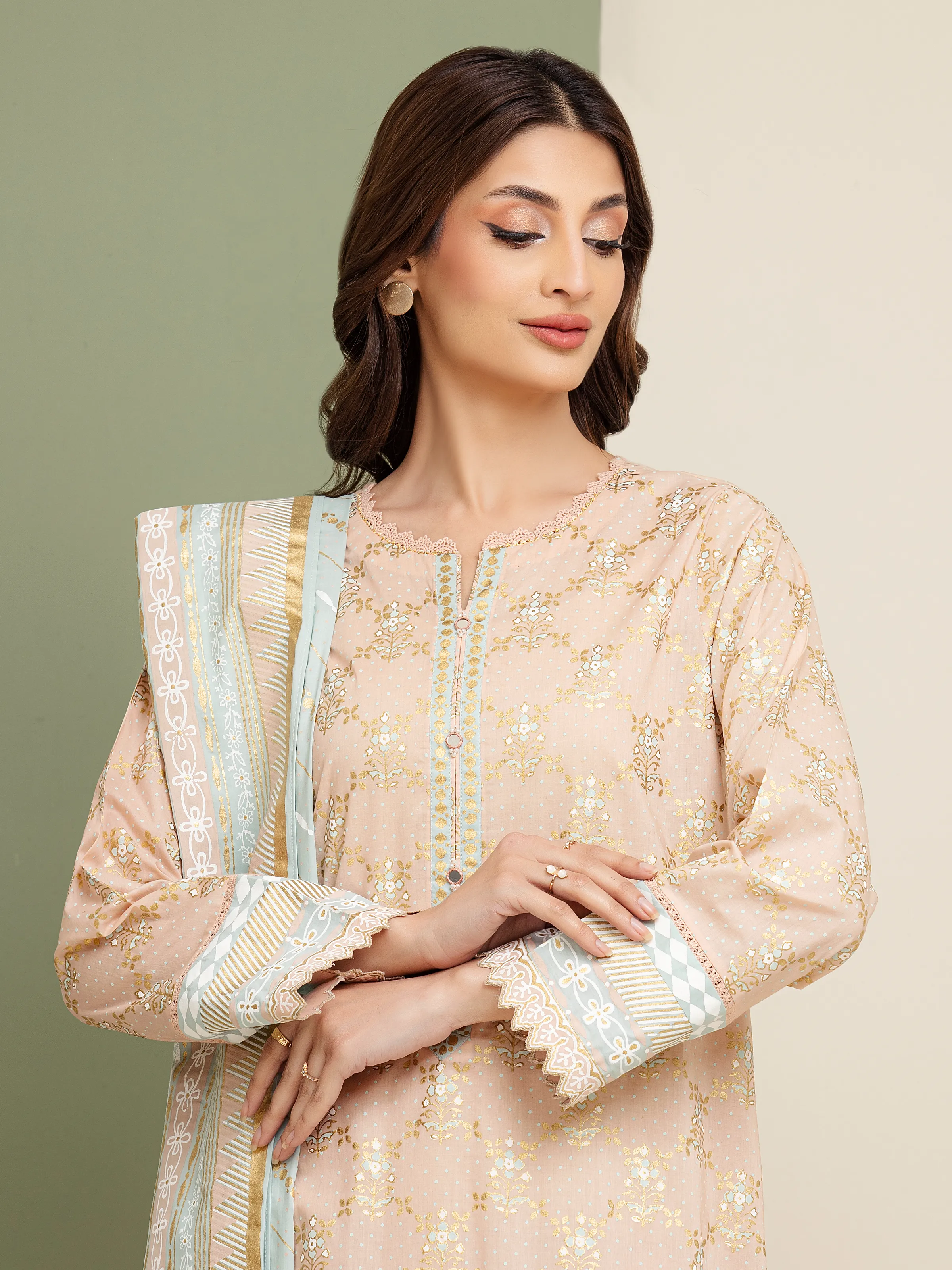 Unstitched Block Print Cambric Suit - EWU5M1-029-3P - Image 2