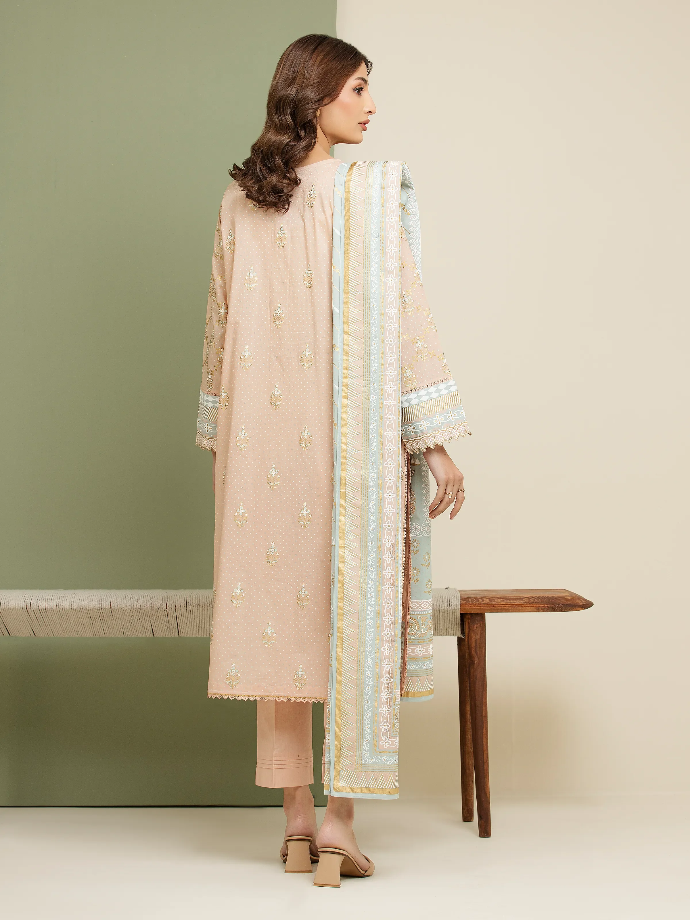 Unstitched Block Print Cambric Suit - EWU5M1-029-3P - Image 5