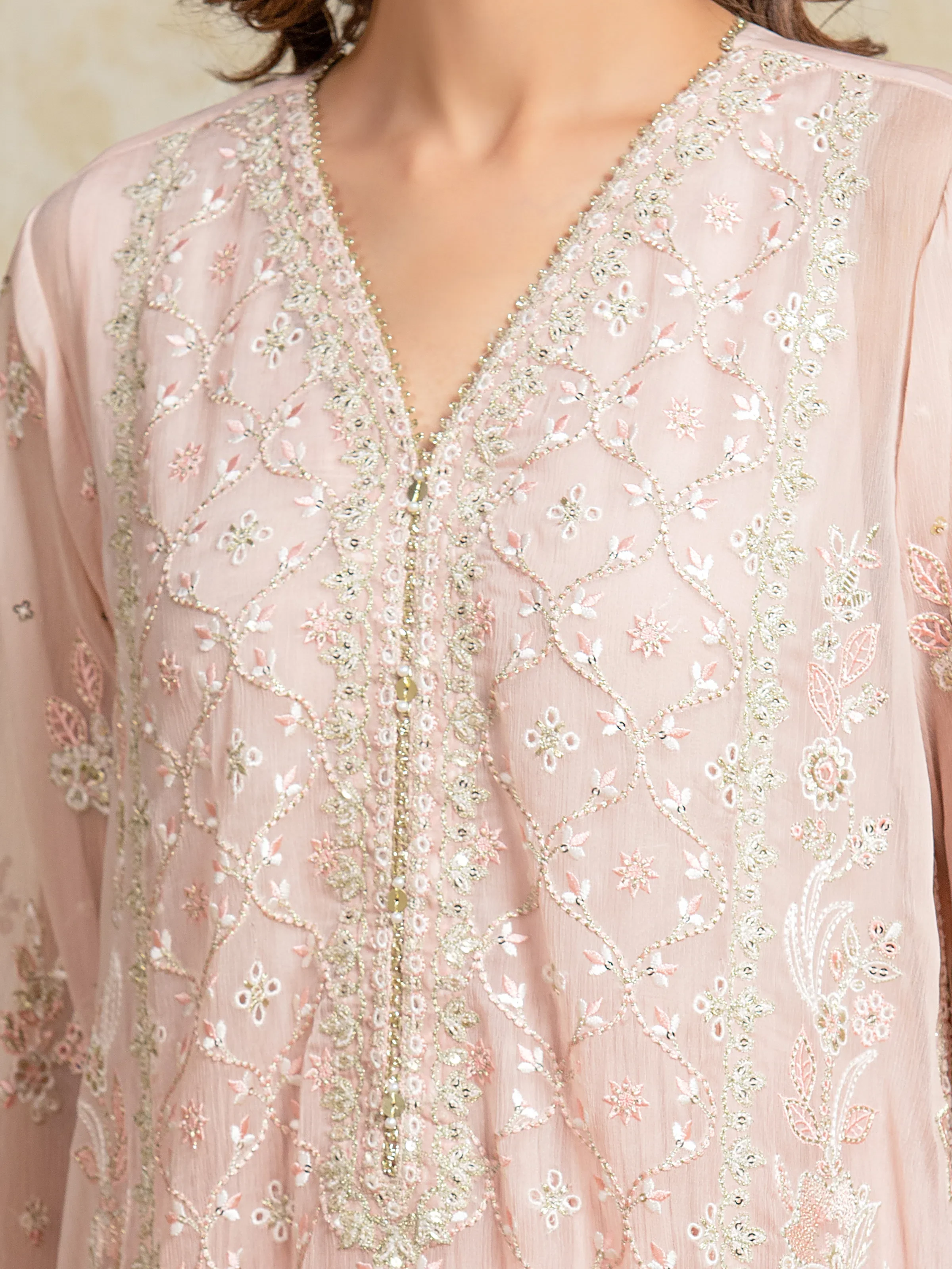 Unstitched Embroidered Chiffon Suit - EWU5V5-31302-3P - Image 4