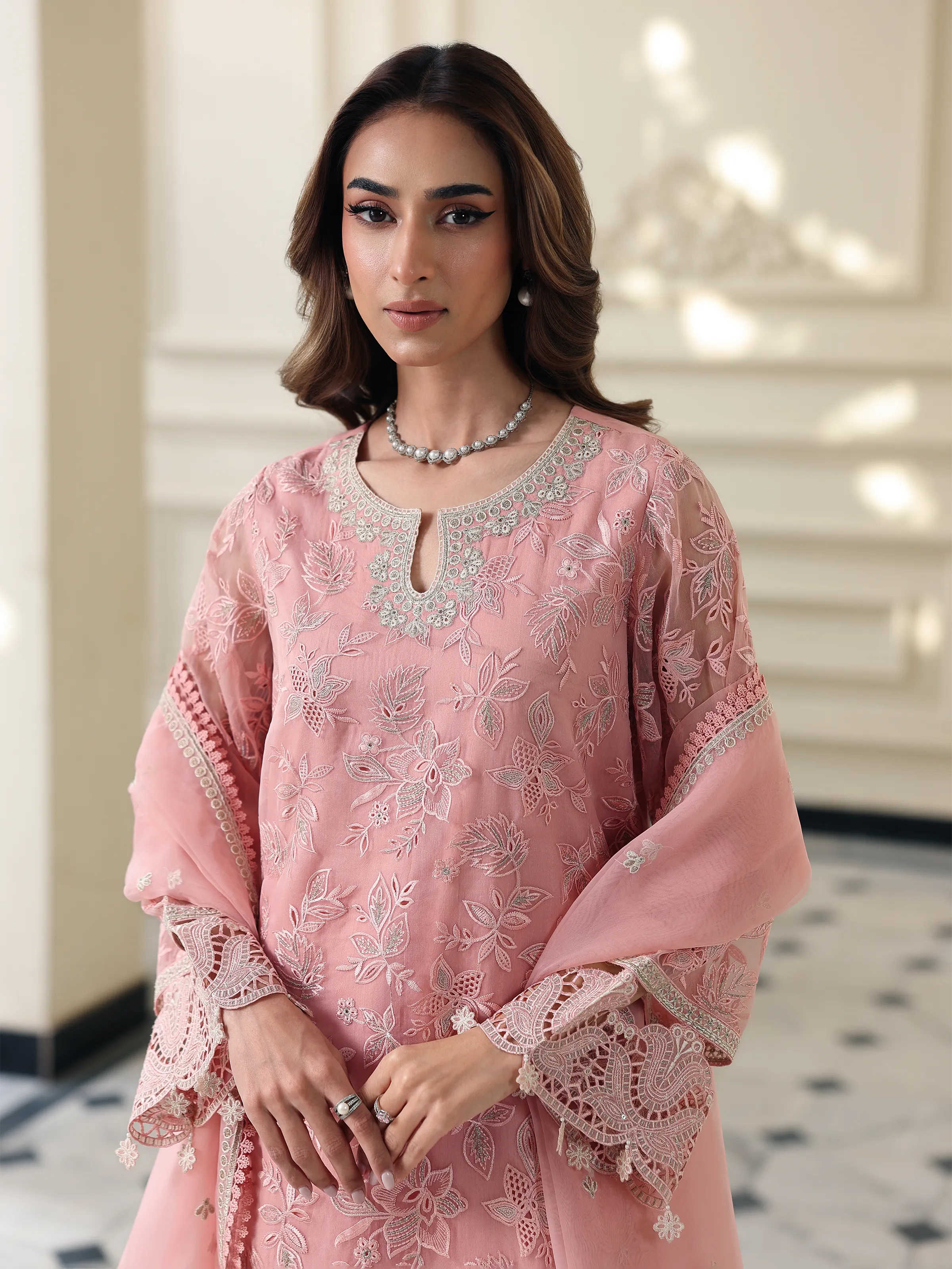 Unstitched Embroidered Organza Suit - EWU5V4-31263-3P - Image 2